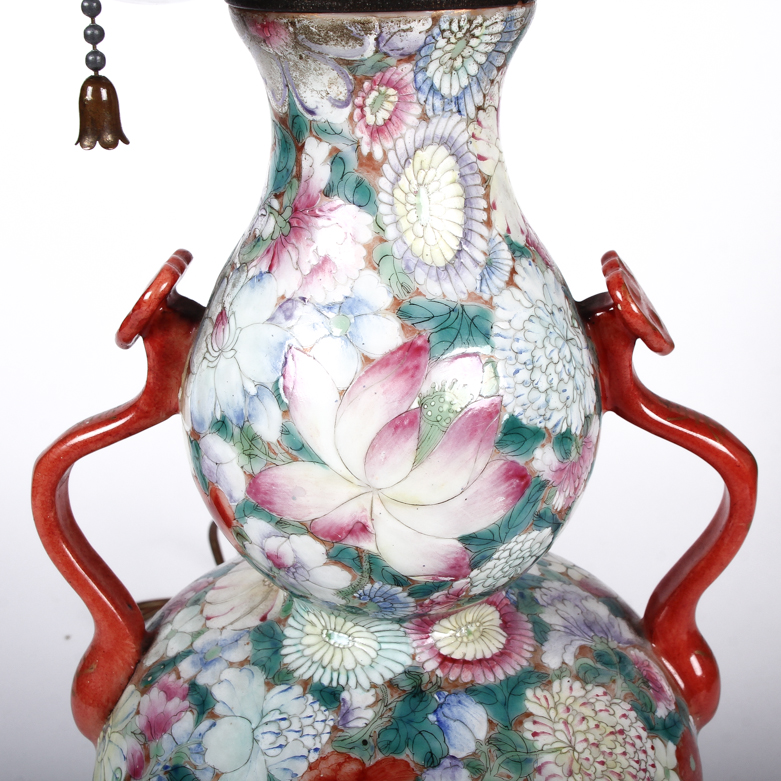 Chinese Floral Double Gourd Ceramic Lamp
