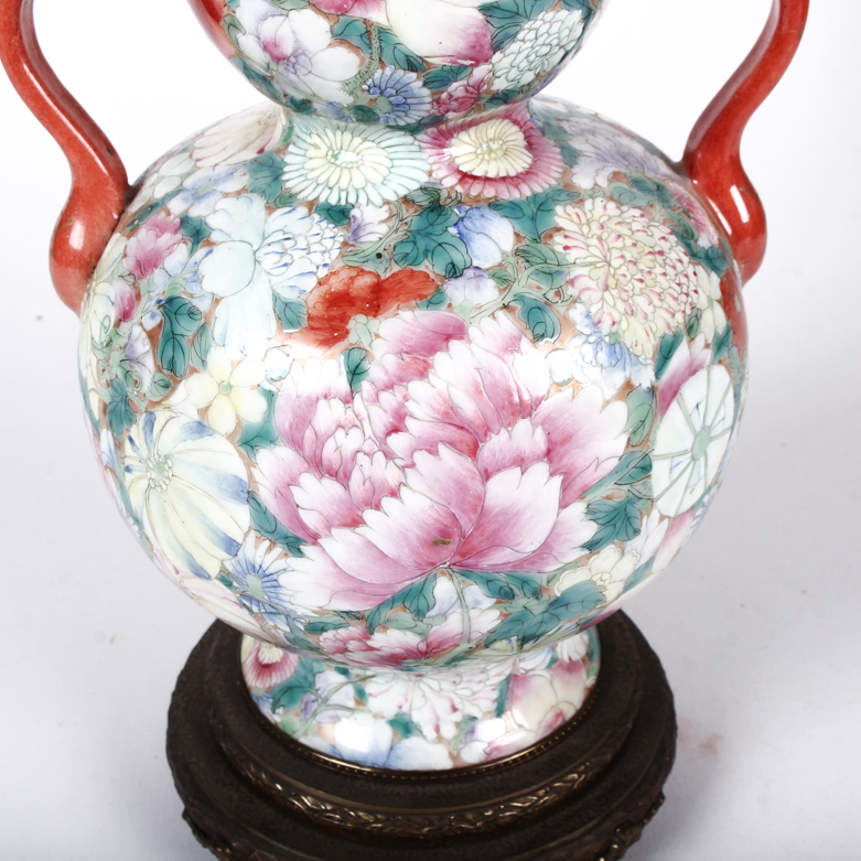 Chinese Floral Double Gourd Ceramic Lamp