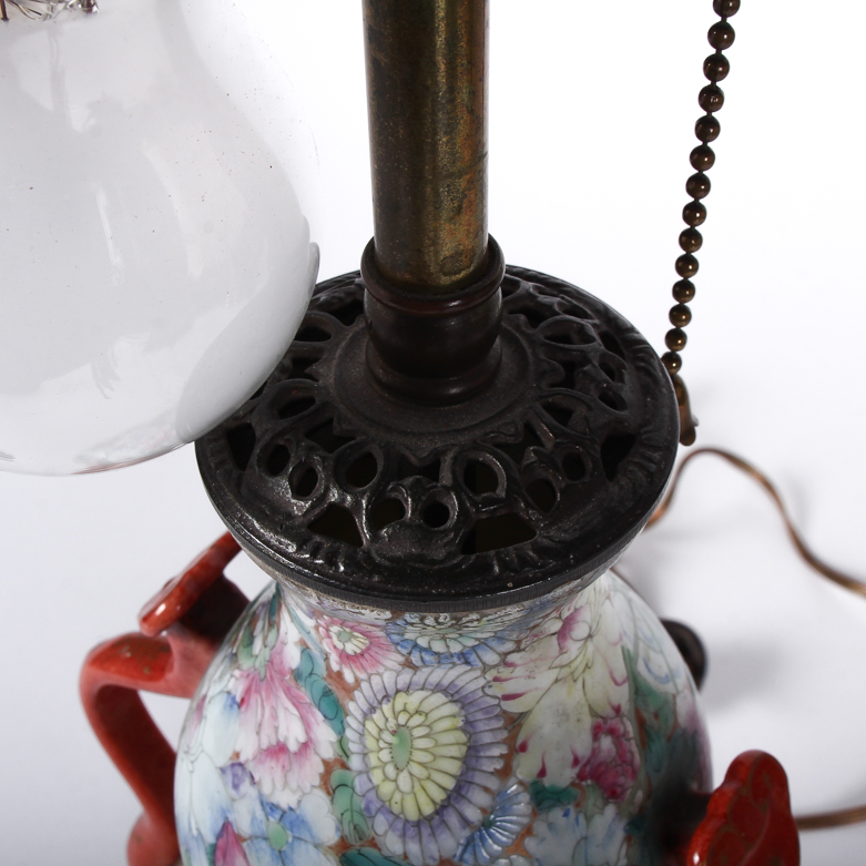 Chinese Floral Double Gourd Ceramic Lamp