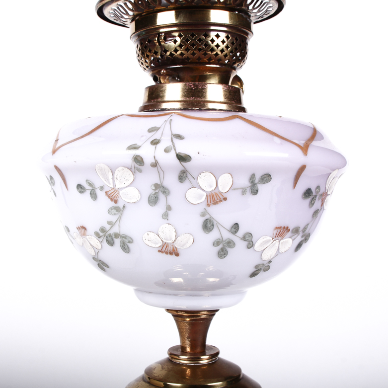 Vintage Brass and Hand Painted Porcelain Electric Oil Lamp