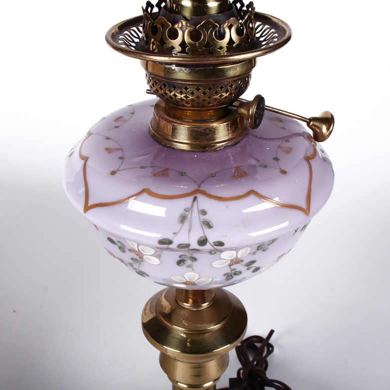 Vintage Brass and Hand Painted Porcelain Electric Oil Lamp