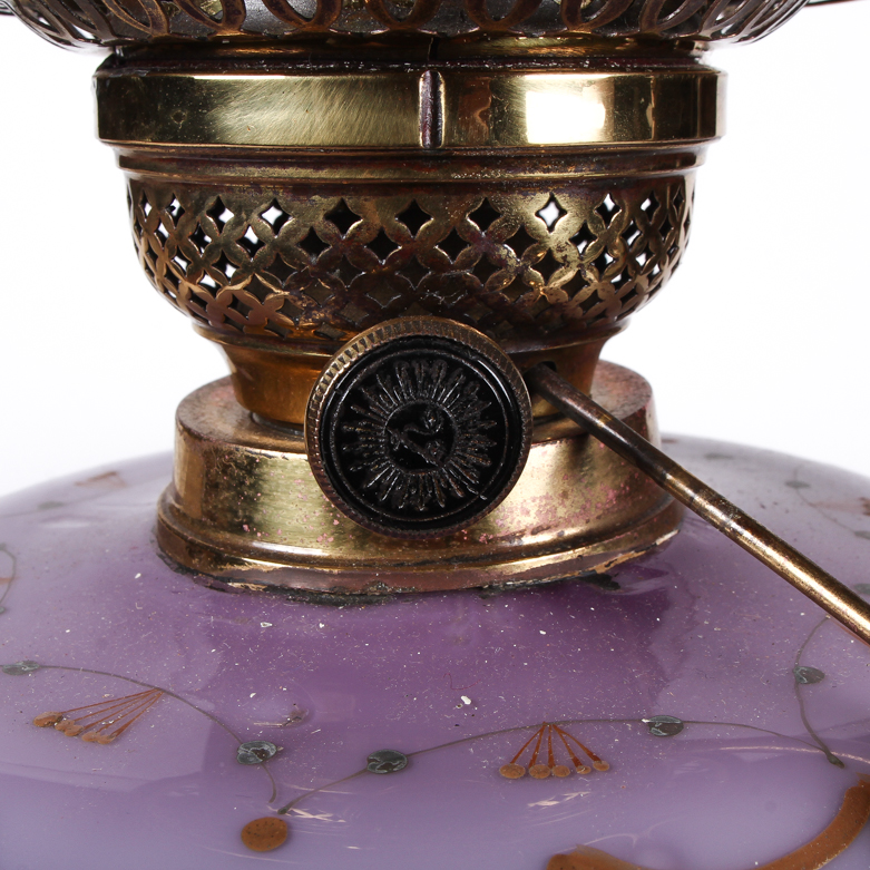 Vintage Brass and Hand Painted Porcelain Electric Oil Lamp