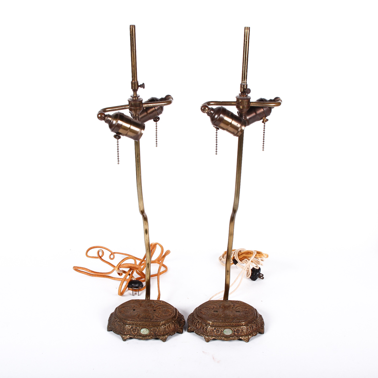 Vintage Brass Boudoir Lamps with Jadeite Cabochons
