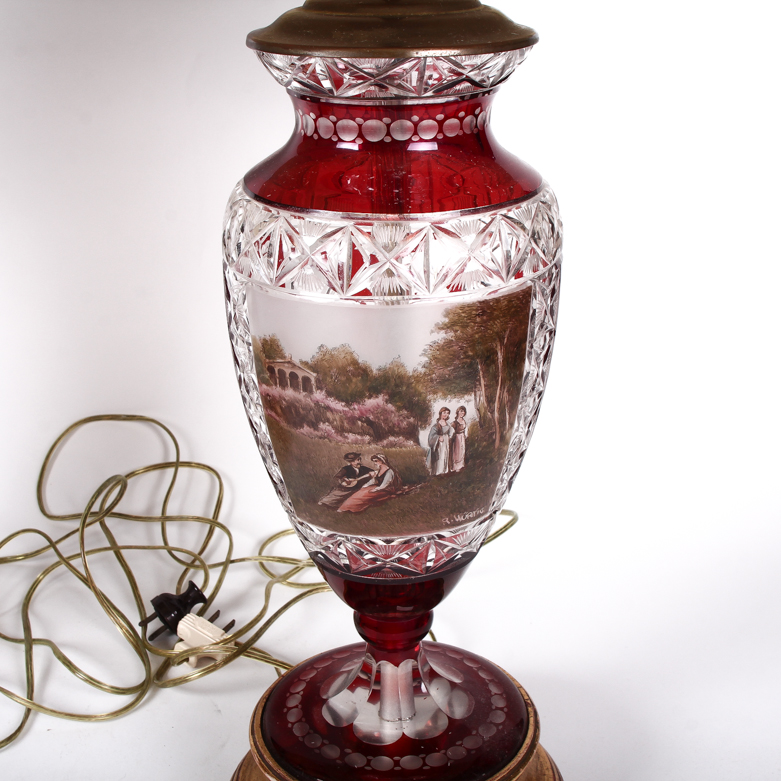 Pair of Signed R Wurtig Mid Century Bohemian Cut Crystal Lamps