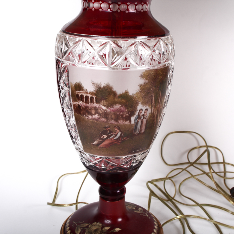 Pair of Signed R Wurtig Mid Century Bohemian Cut Crystal Lamps