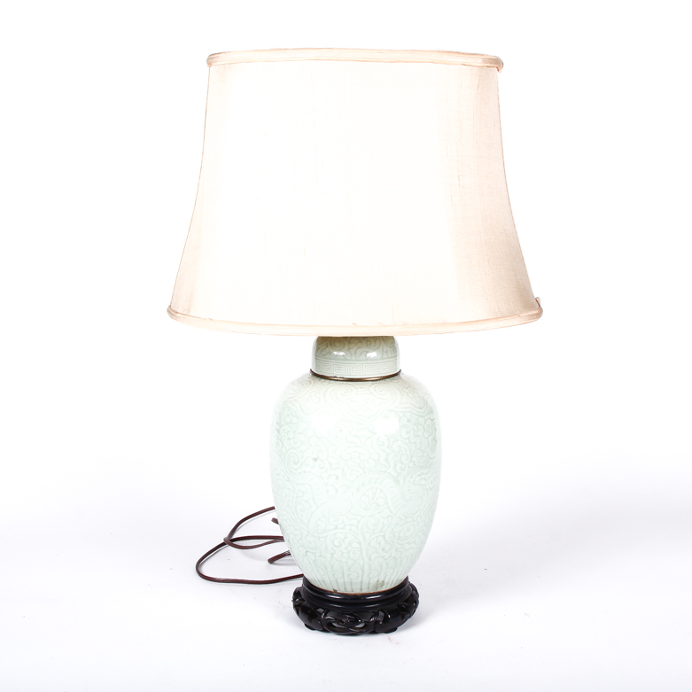 Green Porcelain Lamp and Shade