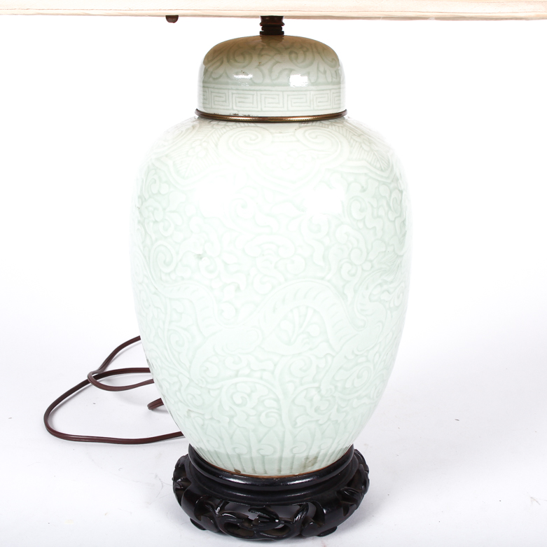 Green Porcelain Lamp and Shade
