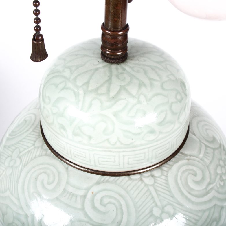 Green Porcelain Lamp and Shade
