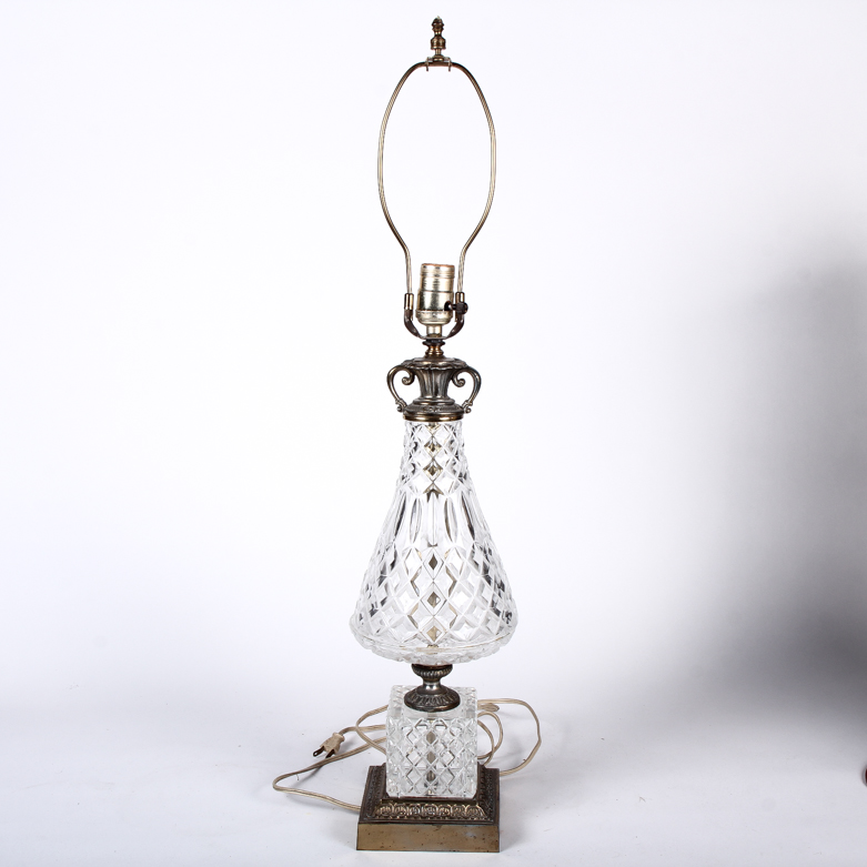 Vintage Cut Crystal Lamp with Brass Detail
