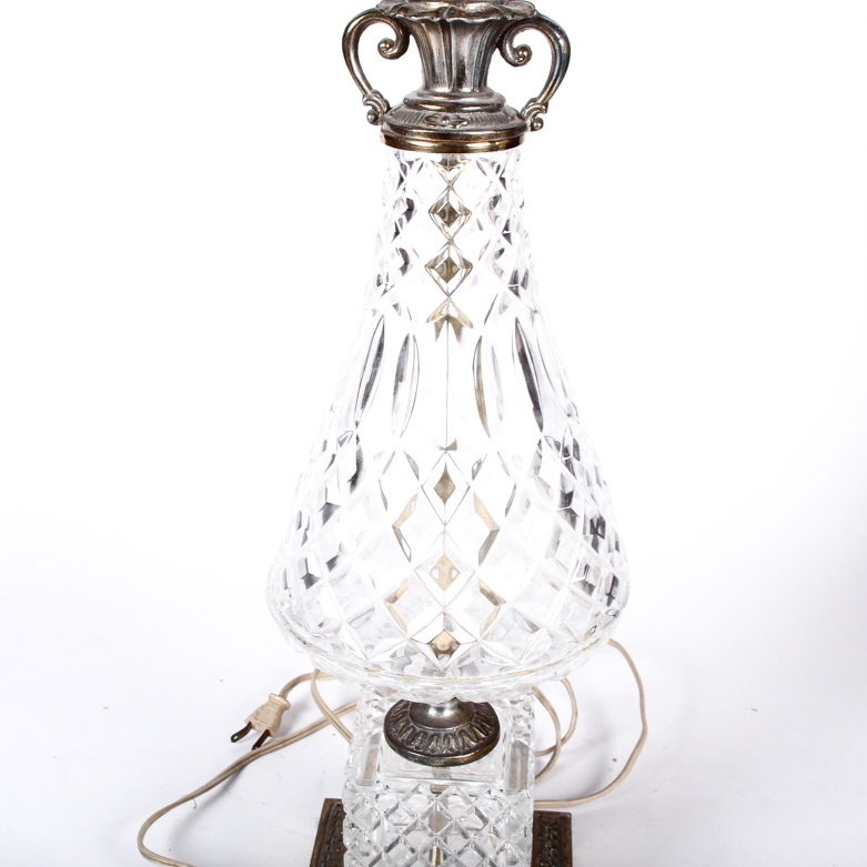 Vintage Cut Crystal Lamp with Brass Detail