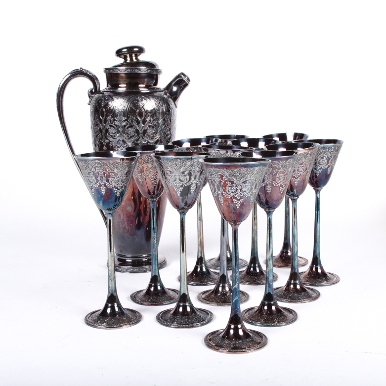 Collection of Wilcox International Silver Plated Sherry Glasses and Pitcher