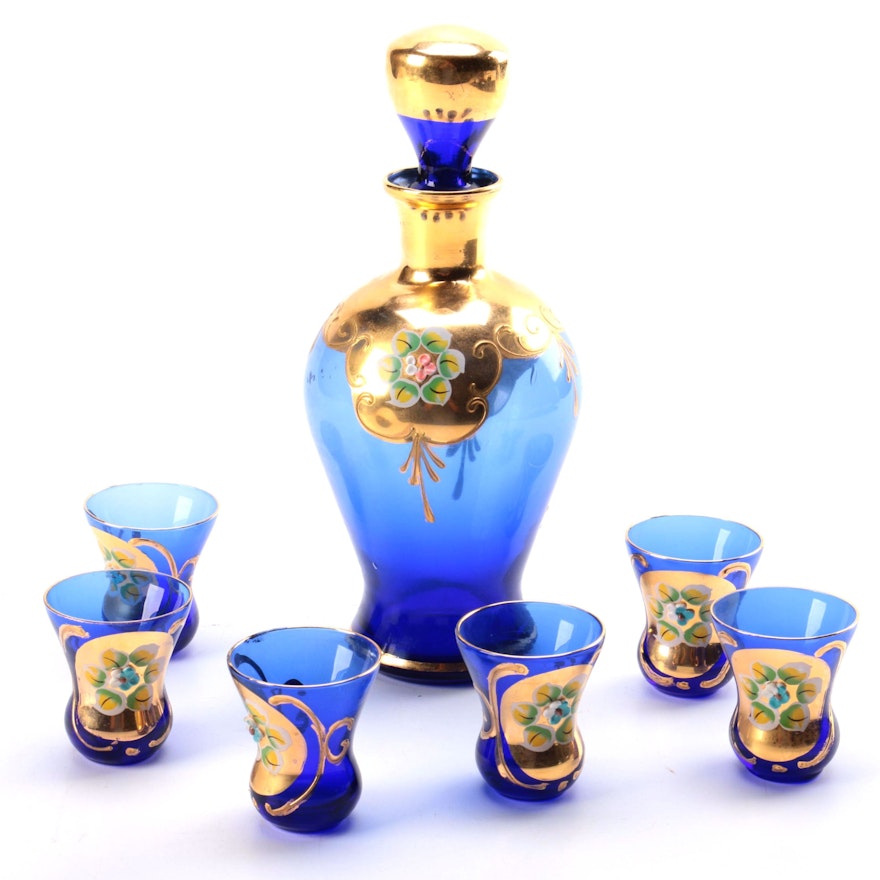 Italian Blue Glass Decanter Set