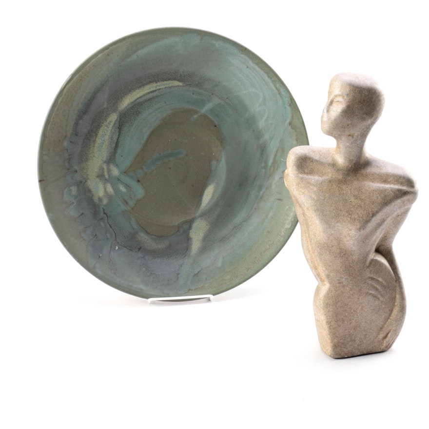 Art Deco Style Sculpture and Decorative Plate