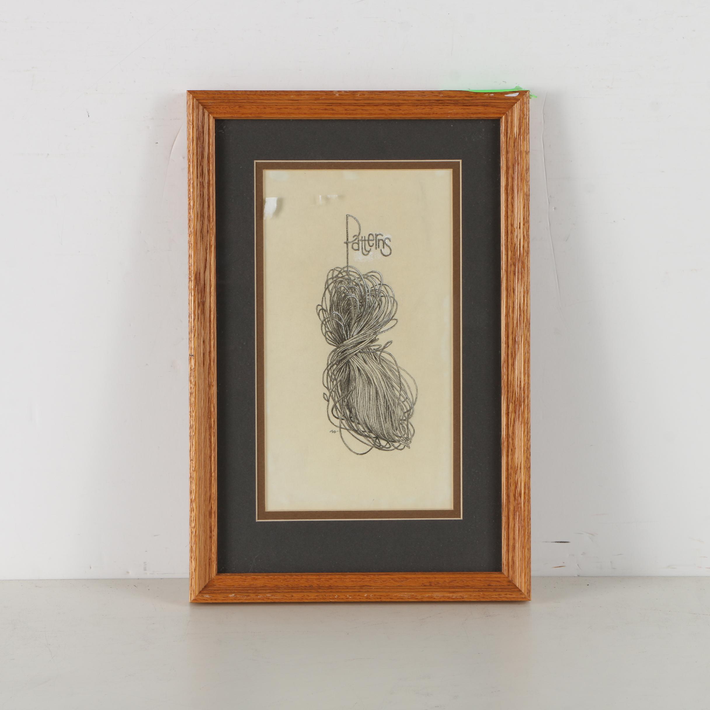 Charcoal Drawing on Paper "Patterns" Attributed to Paul Nonnast