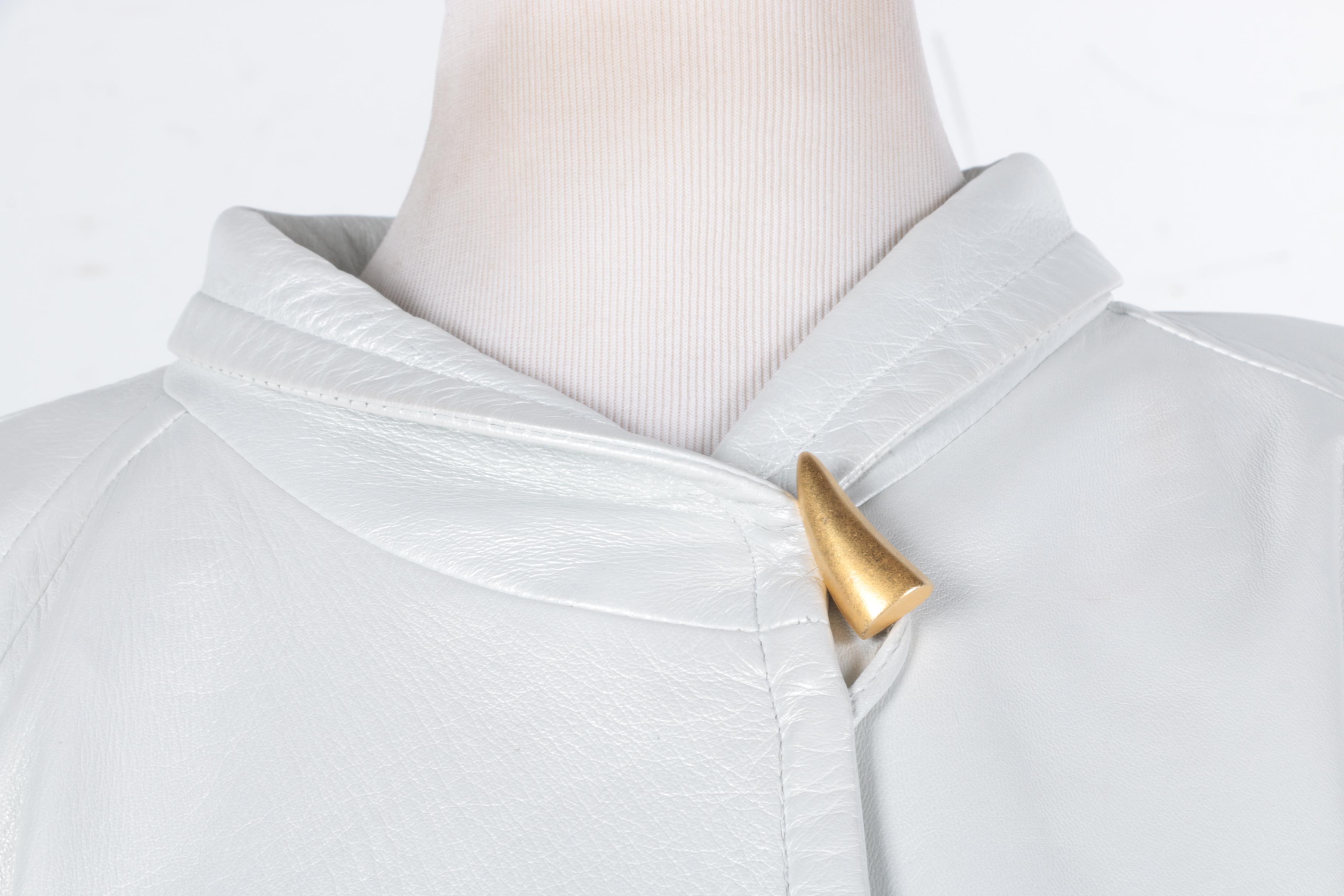 Vericci Leather Swing Coat With Fox Fur Cuffs