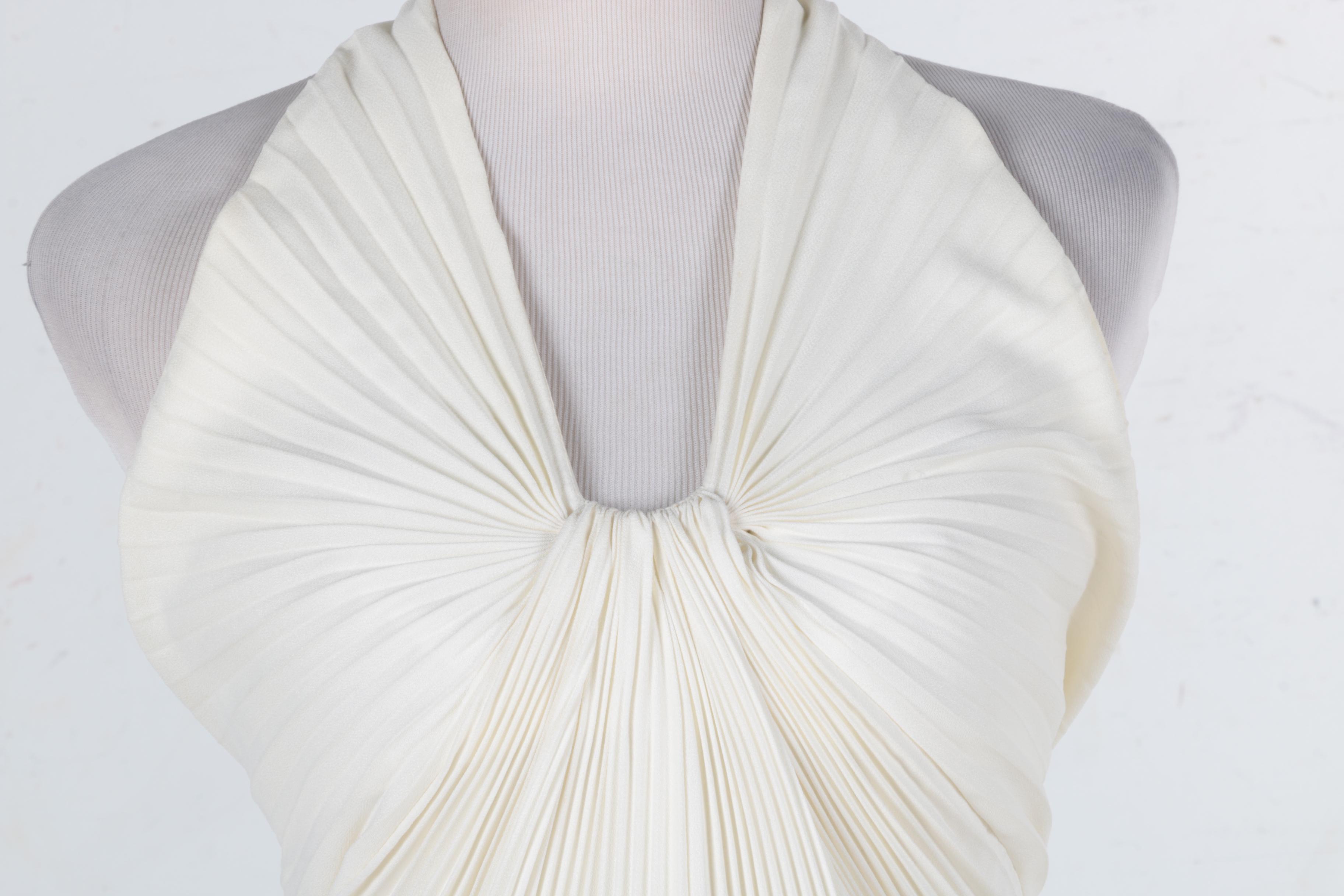 Travilla Pleated Halter Neck Gown With Ostrich Feather Capelet