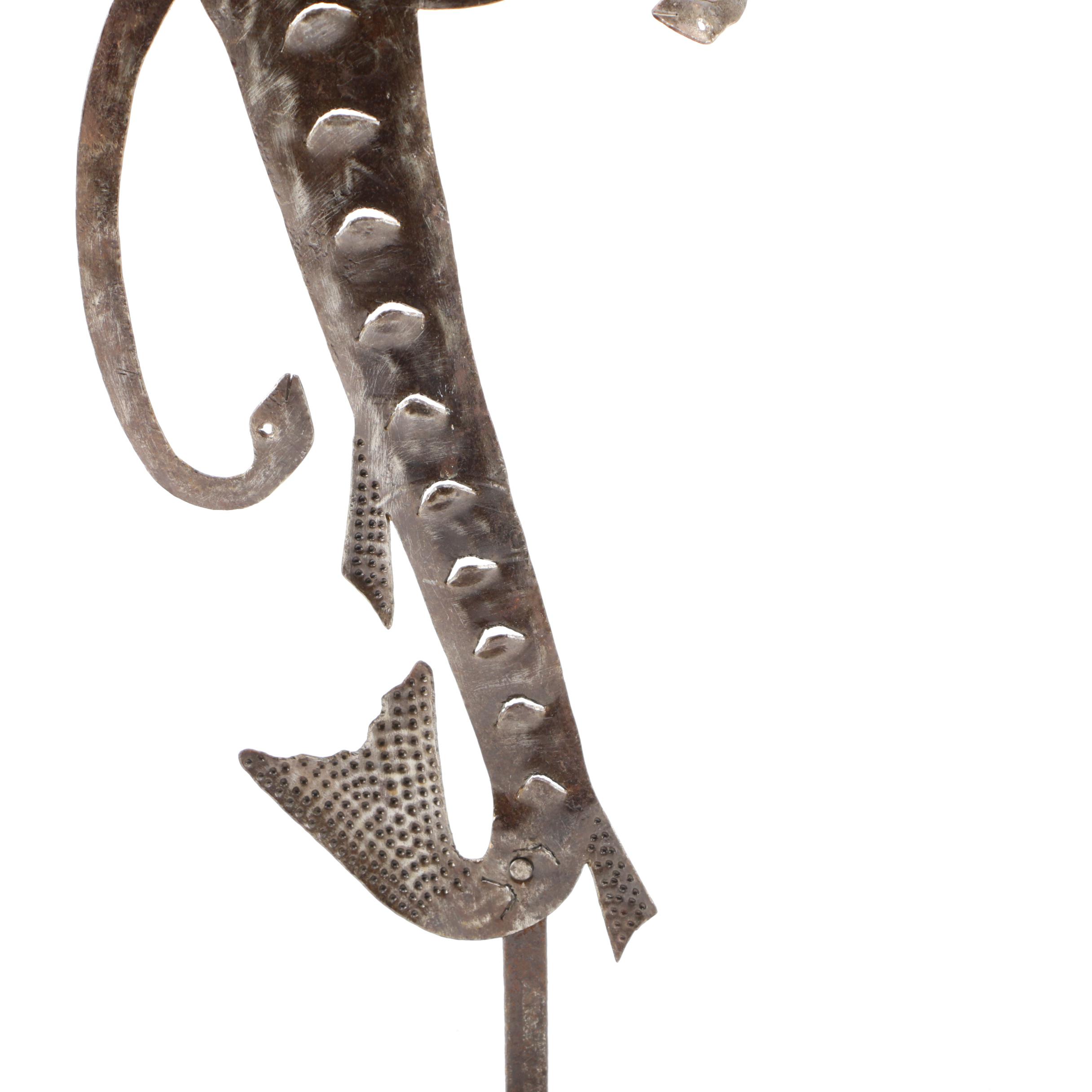 Serge Jolimeau Haitian Steel Drum Folk Art Mermaid Figure With Birds and Snakes