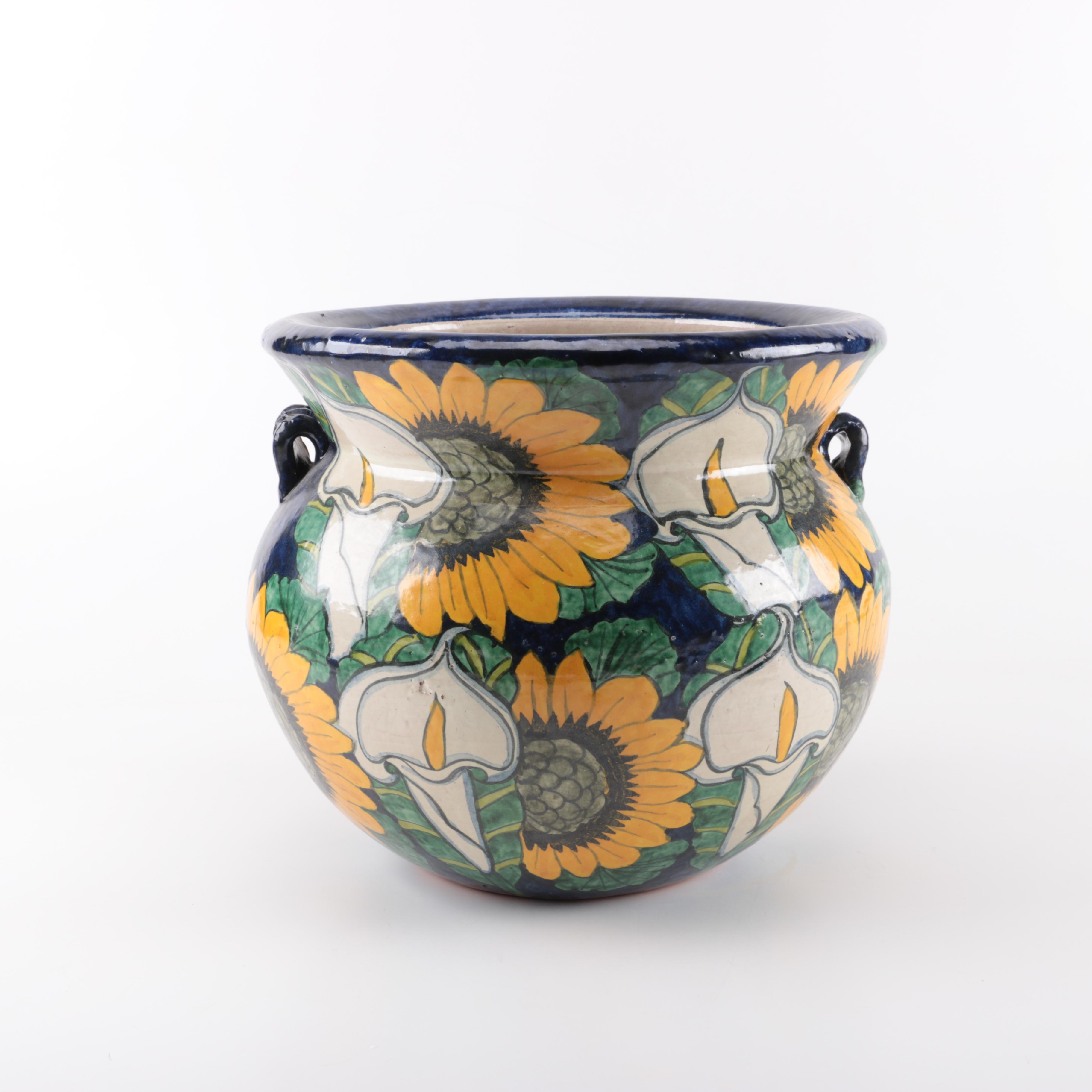 Mexican Earthenware Floral Pot