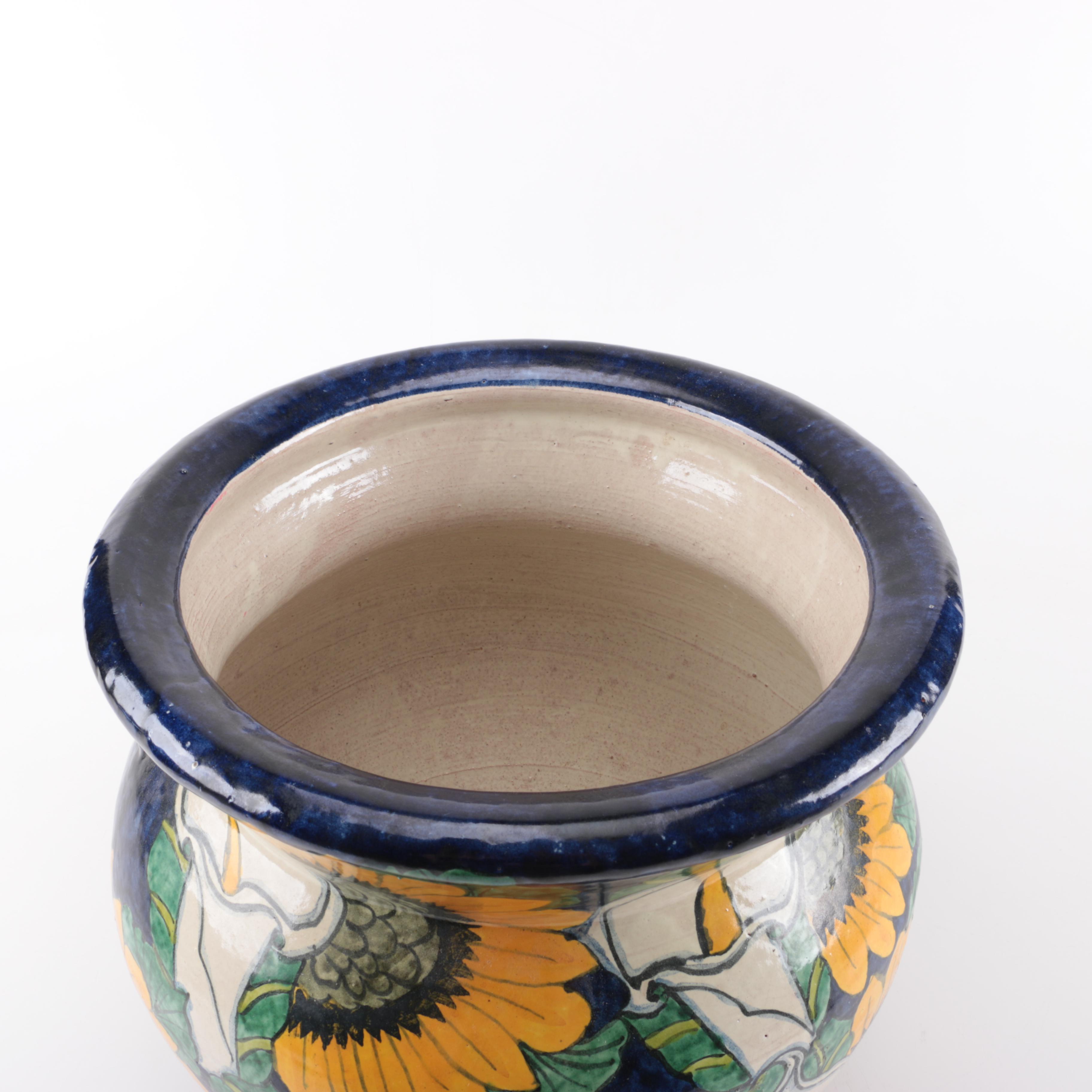 Mexican Earthenware Floral Pot