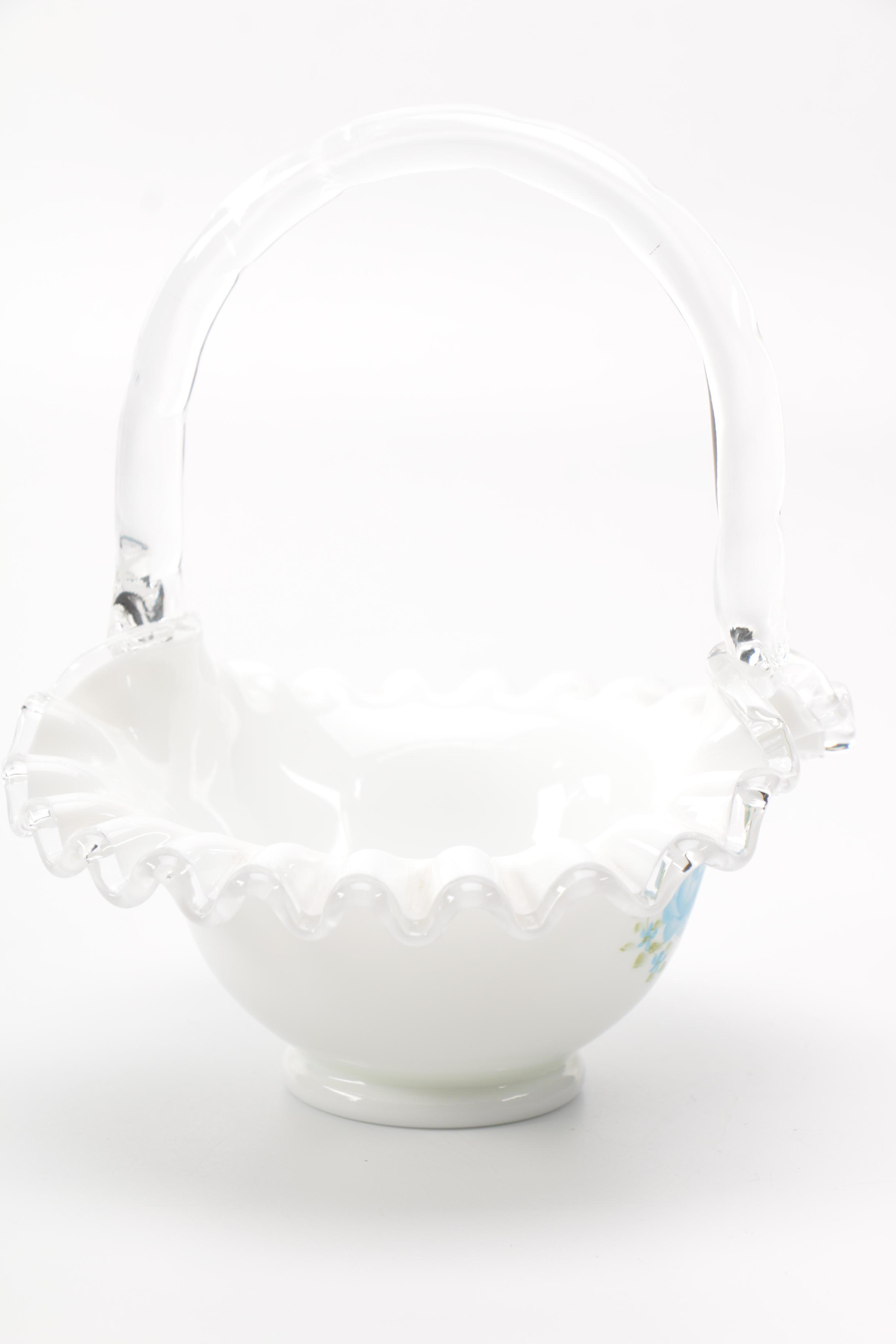 Fenton Decorative Glass Bowls and Two Candlesticks