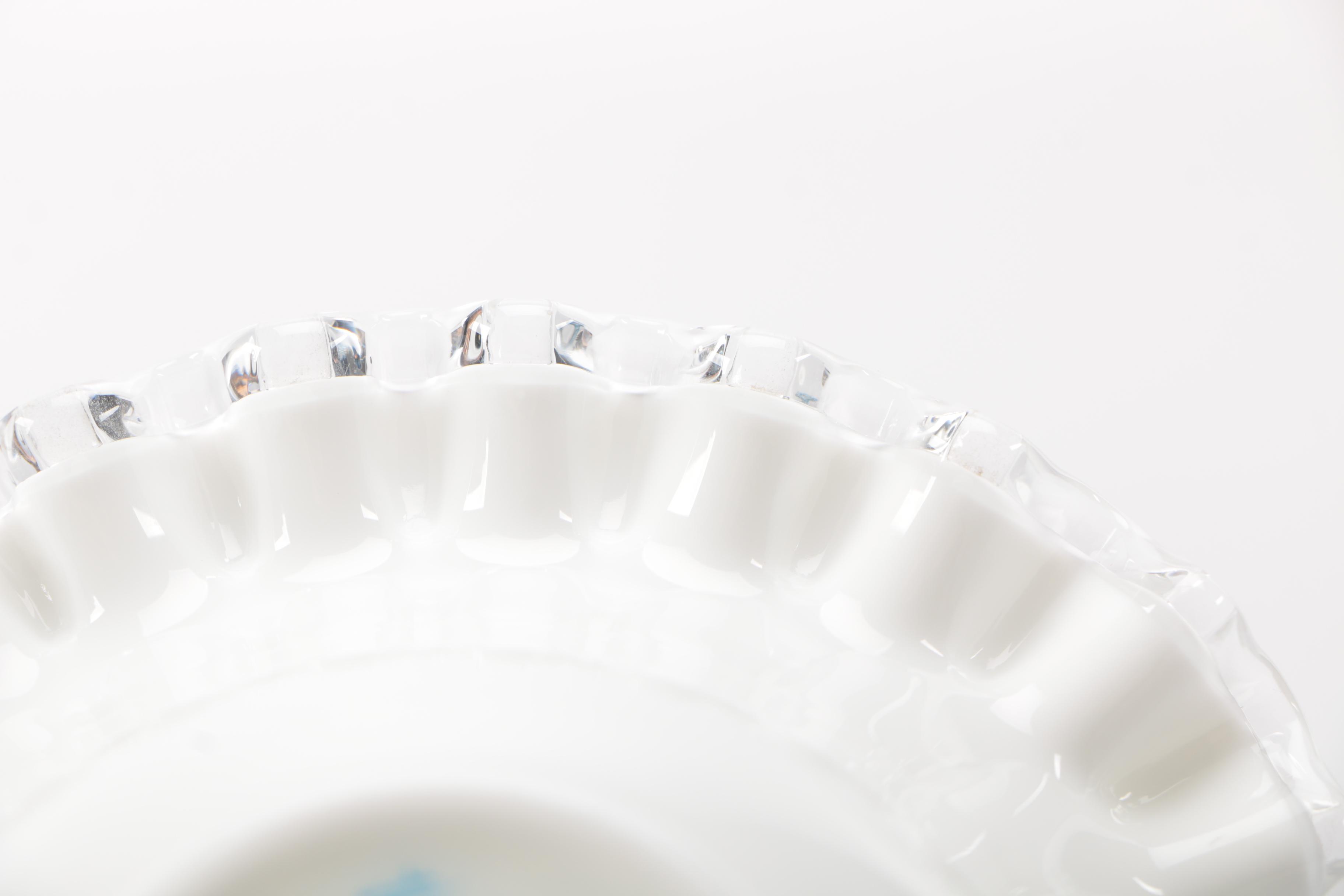 Fenton Decorative Glass Bowls and Two Candlesticks