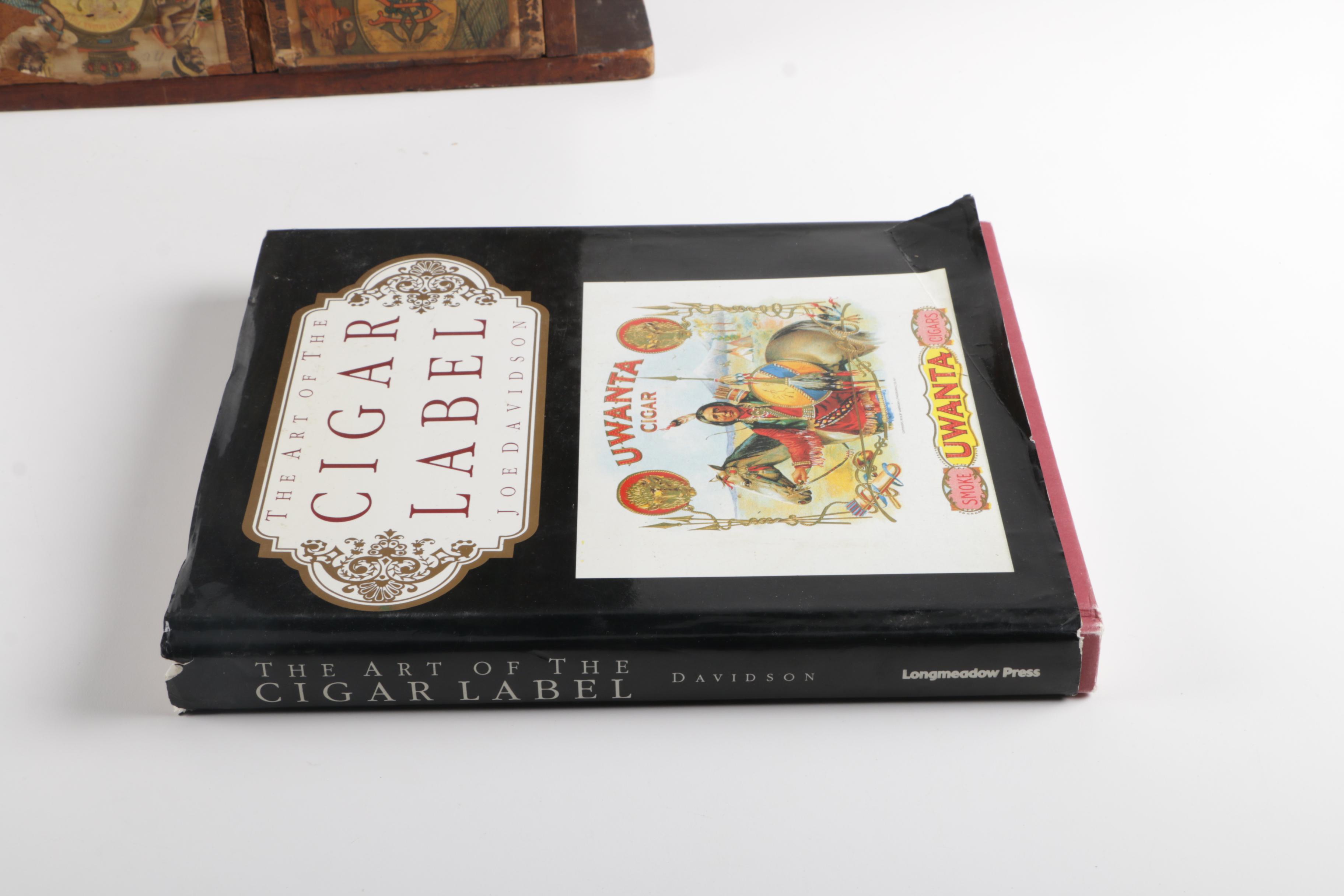 Cigar Label Book And Vintage Wooden Cigar Case
