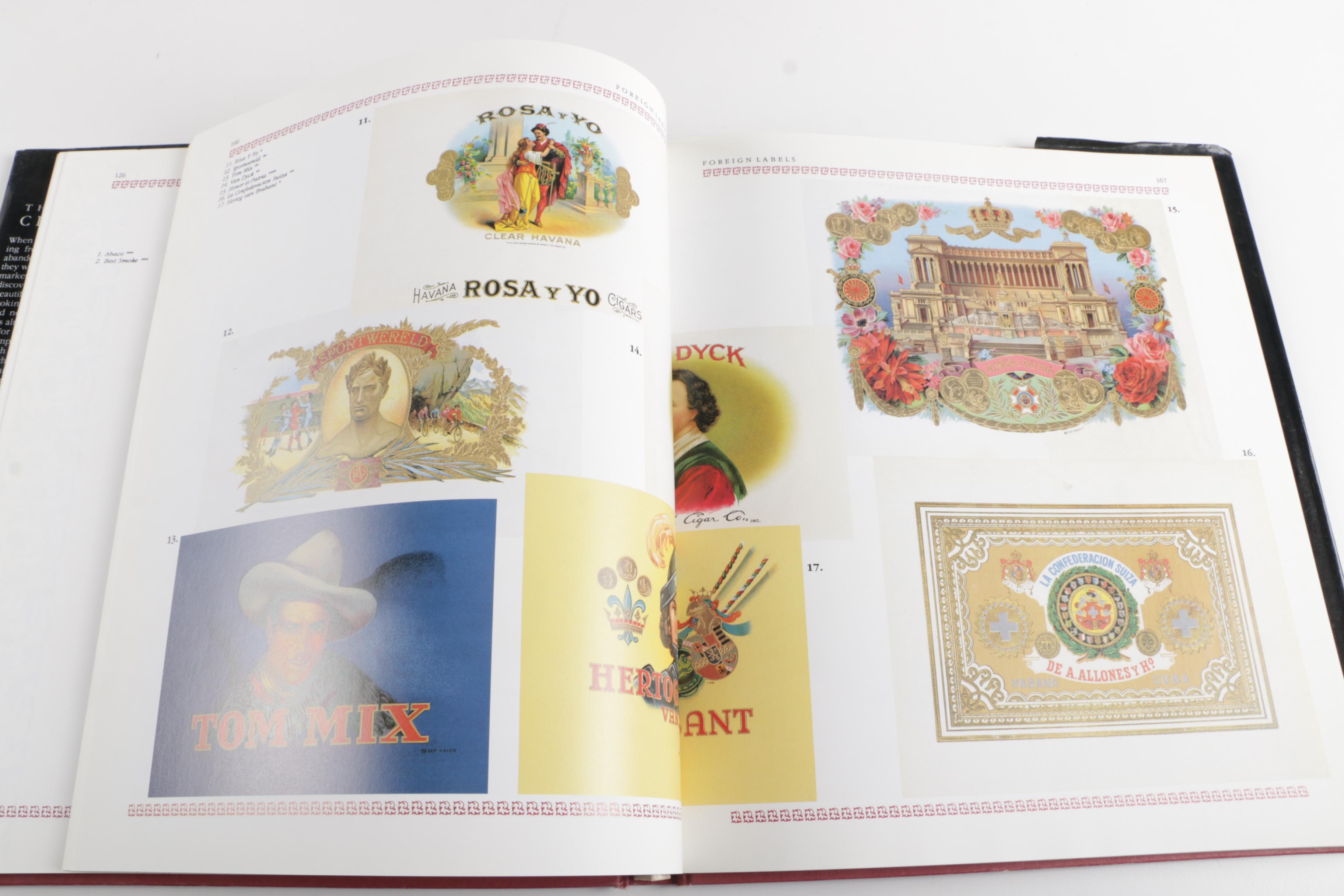 Cigar Label Book And Vintage Wooden Cigar Case