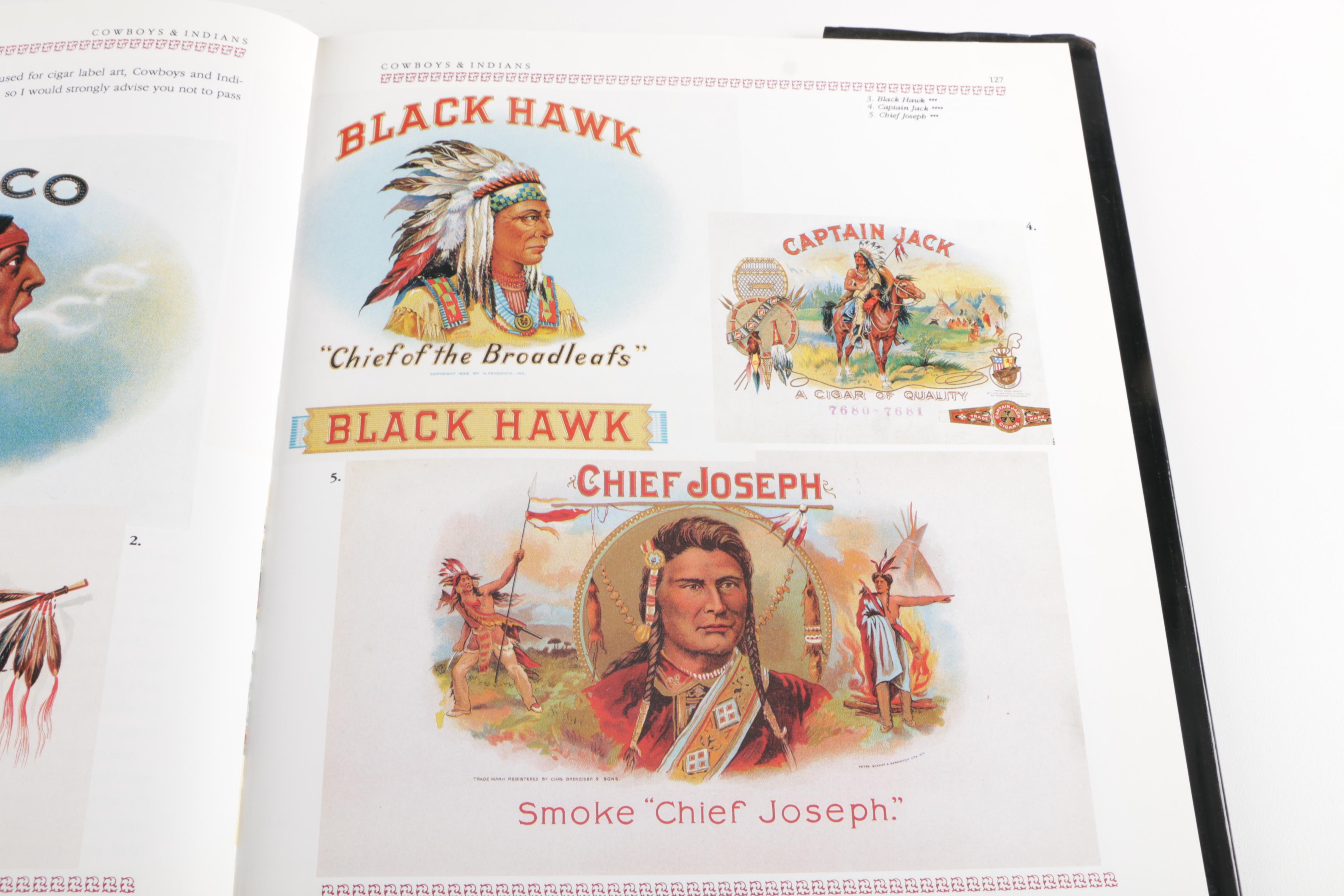 Cigar Label Book And Vintage Wooden Cigar Case