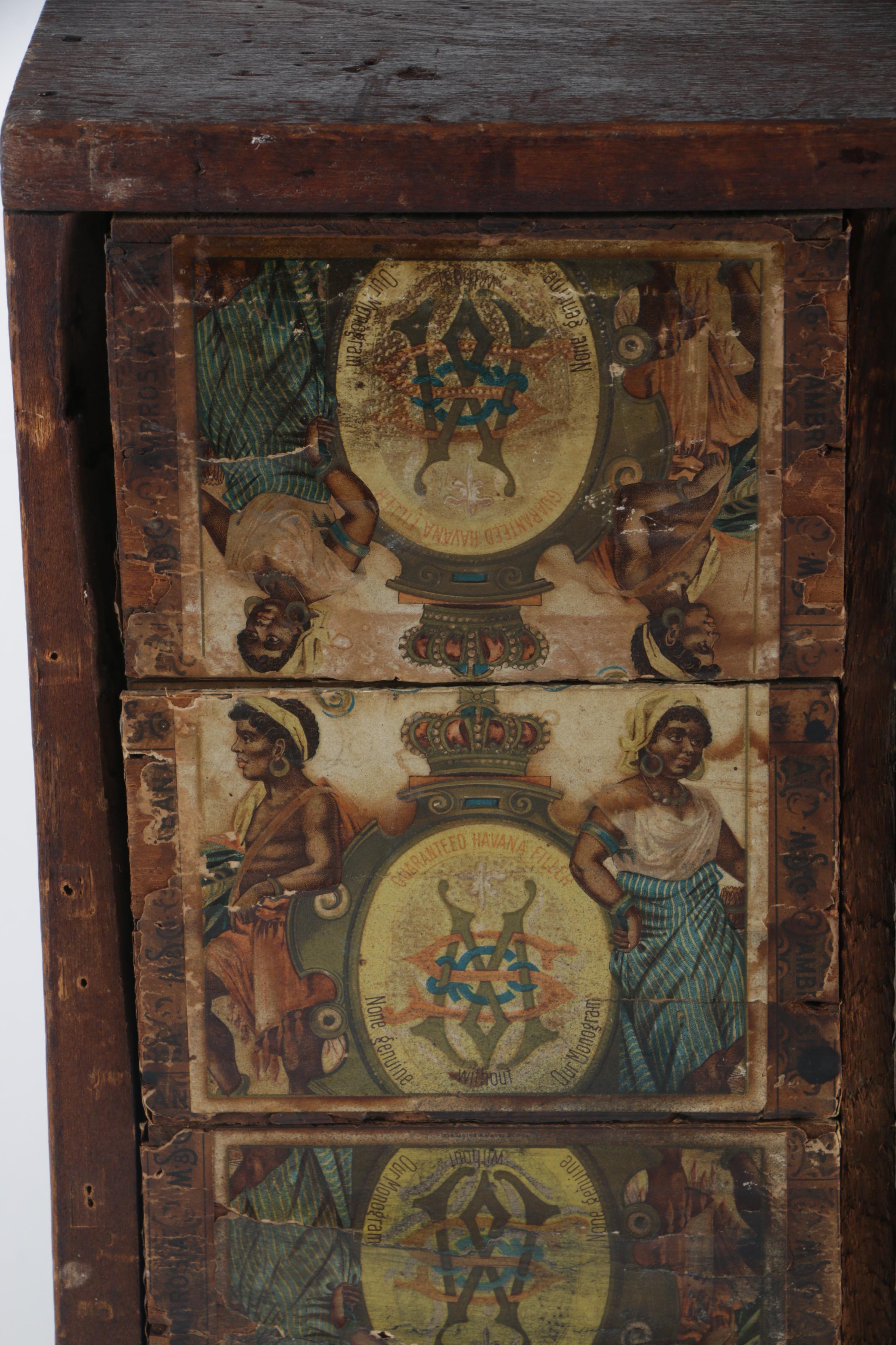 Cigar Label Book And Vintage Wooden Cigar Case