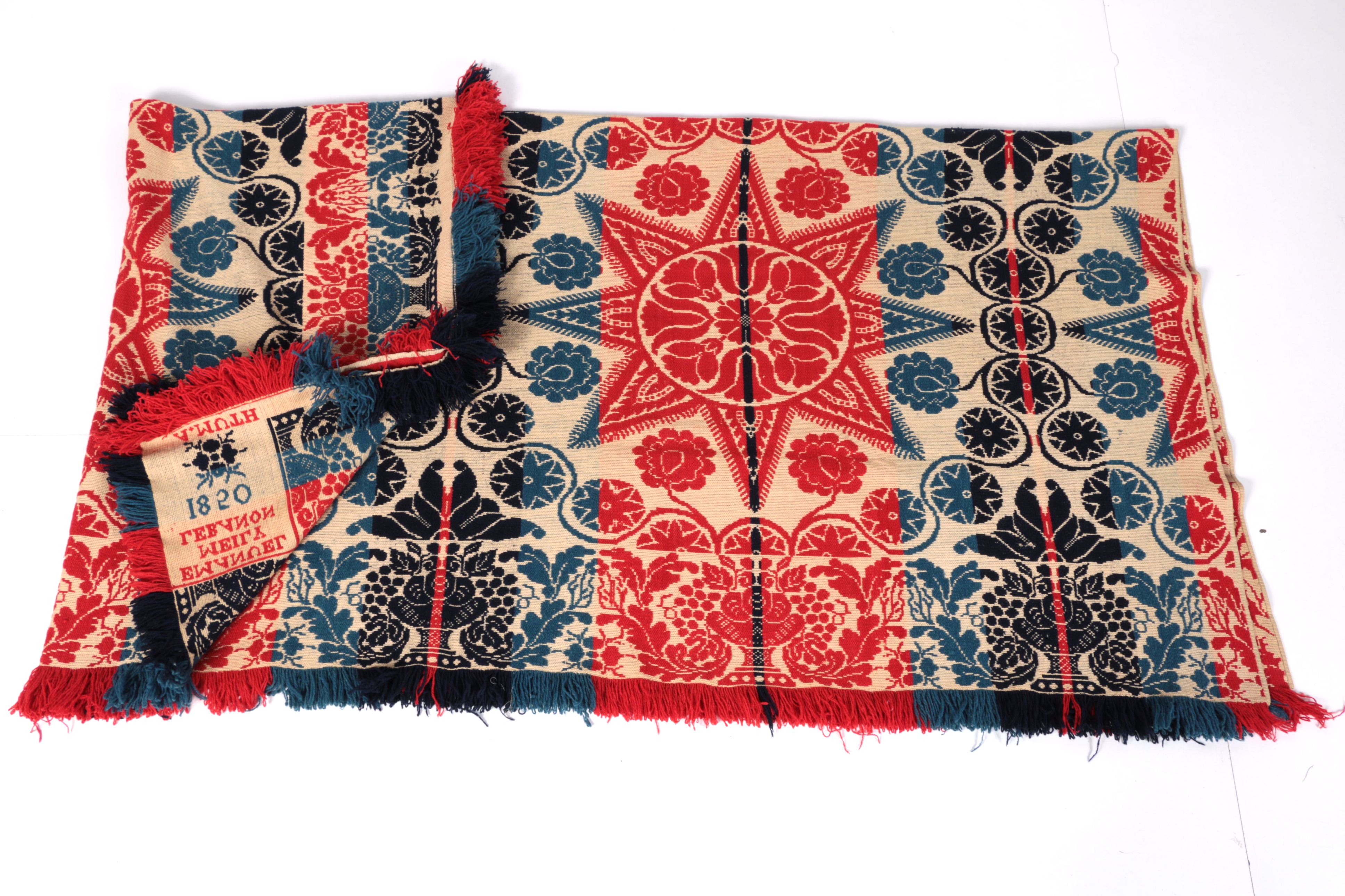 Antique Emanuel Meily Hand-Loomed Coverlet