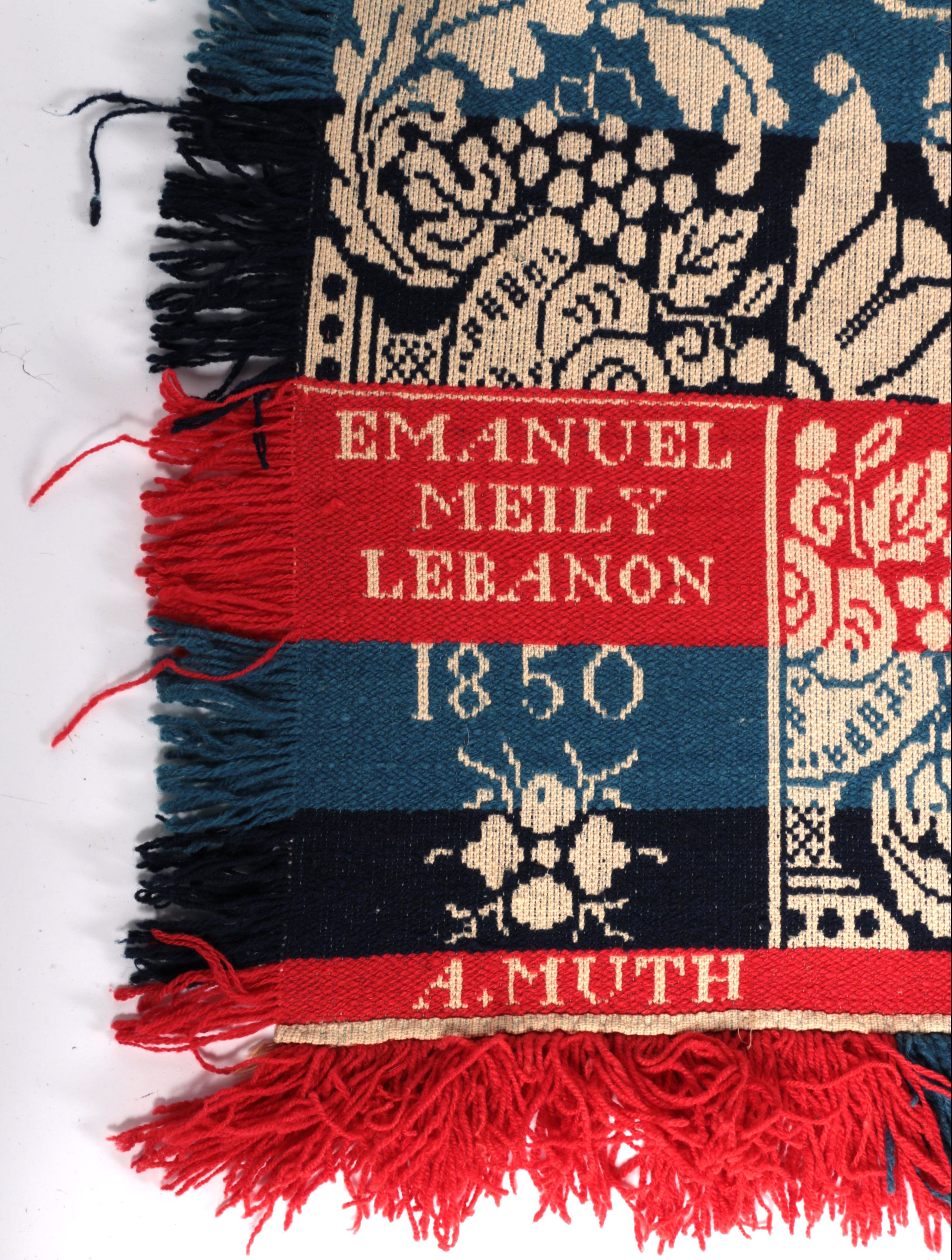 Antique Emanuel Meily Hand-Loomed Coverlet