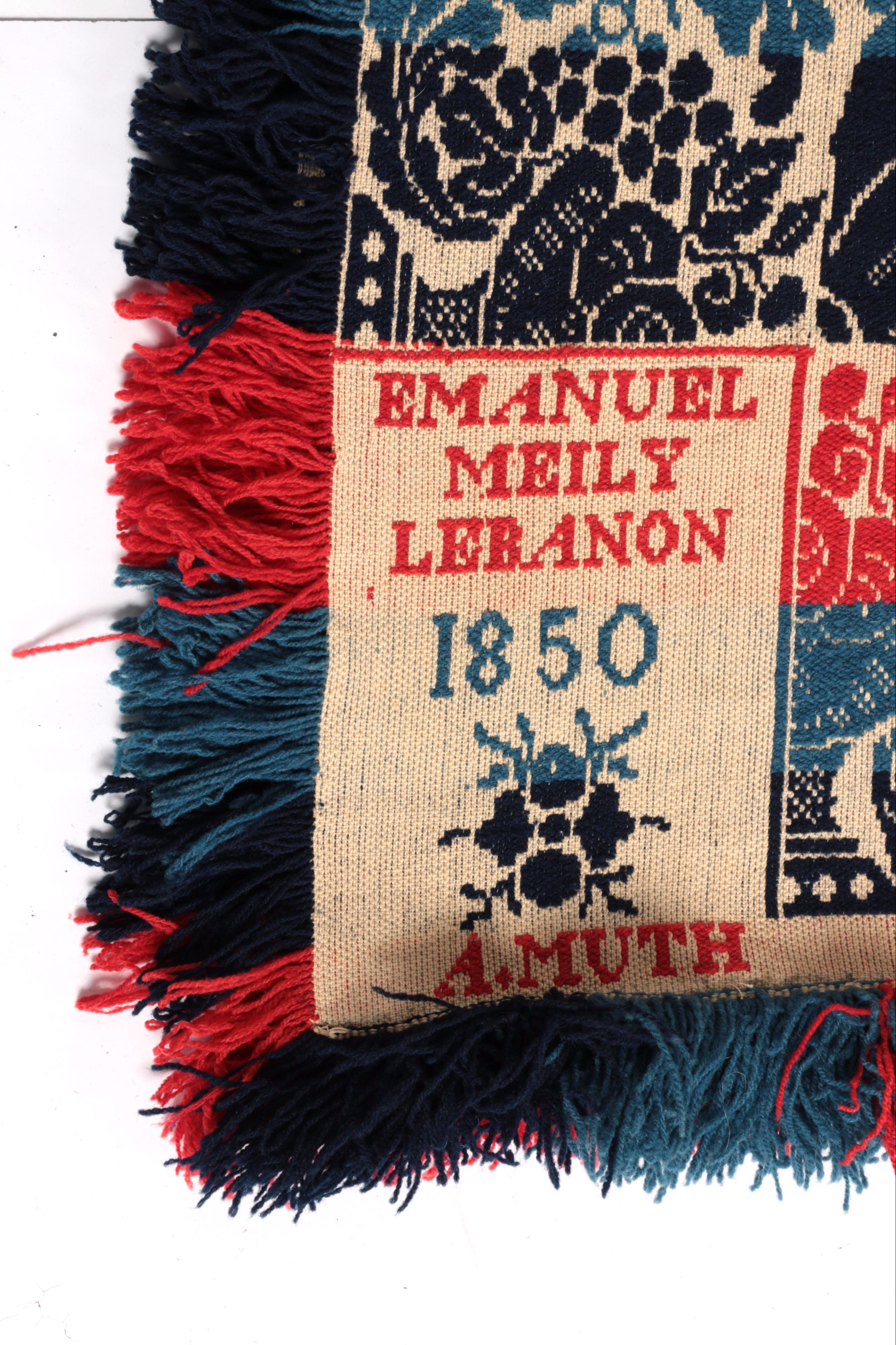 Antique Emanuel Meily Hand-Loomed Coverlet