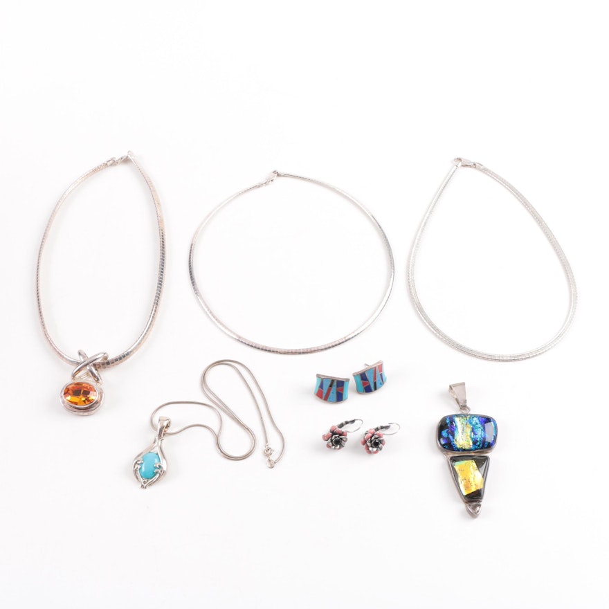 Sterling Silver Jewelry With Gemstones and Dichroic Glass