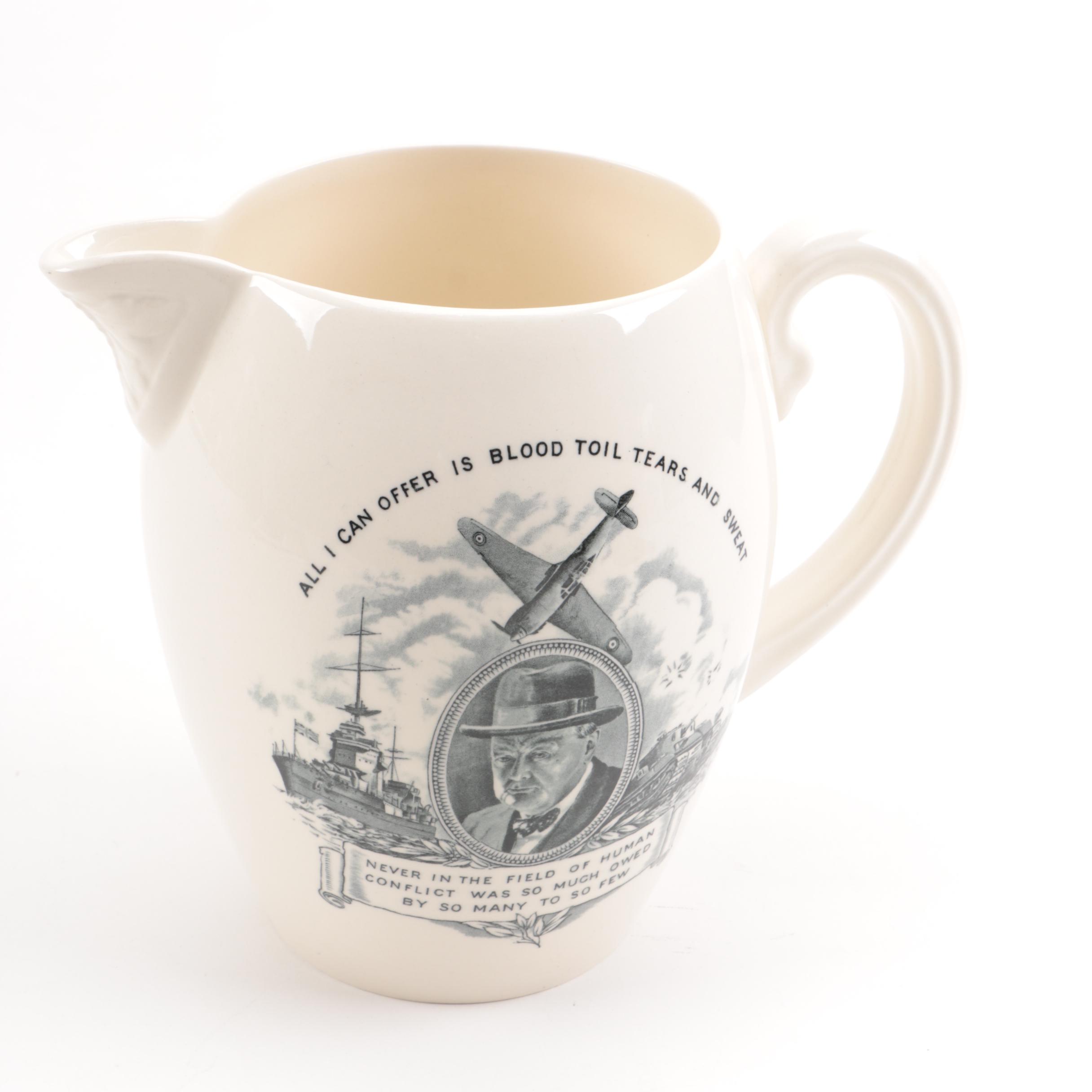 Vintage Copeland Spode Britain WWII Themed Porcelain Pitcher