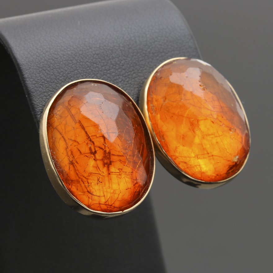 14K Yellow Gold Amber Earrings