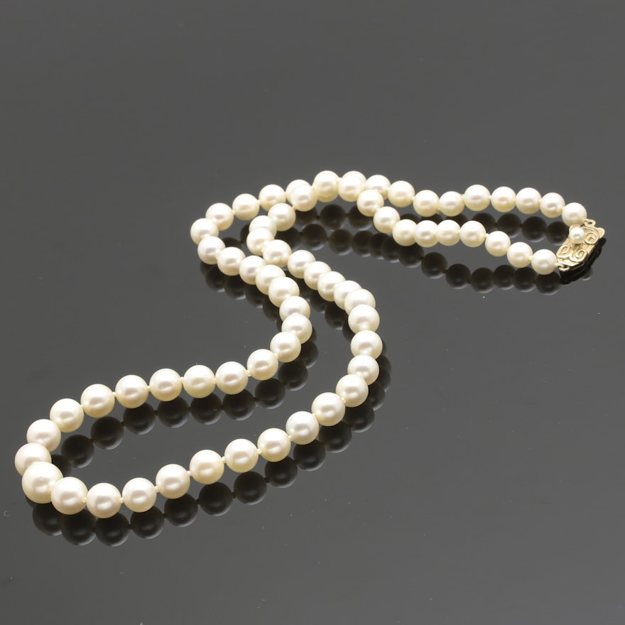 Mikimoto Cultured Pearl Necklace With 10K Yellow Gold Findings