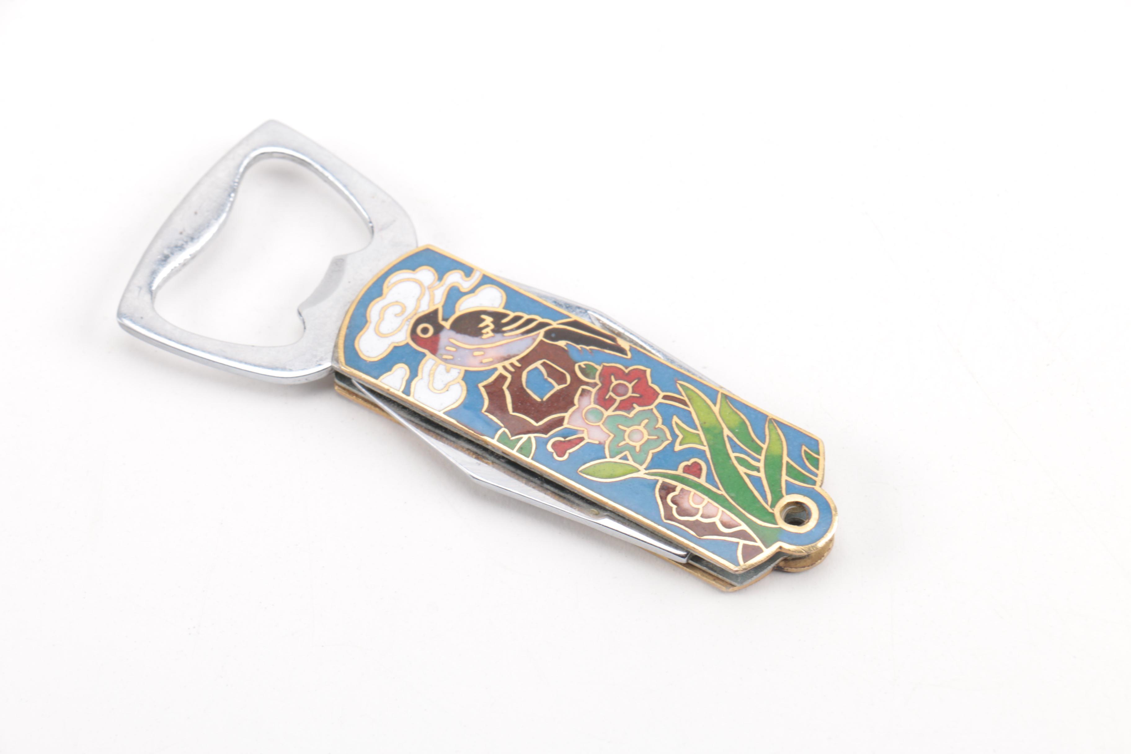 Cloisonné Handled Pocket Knife and Bottle Opener
