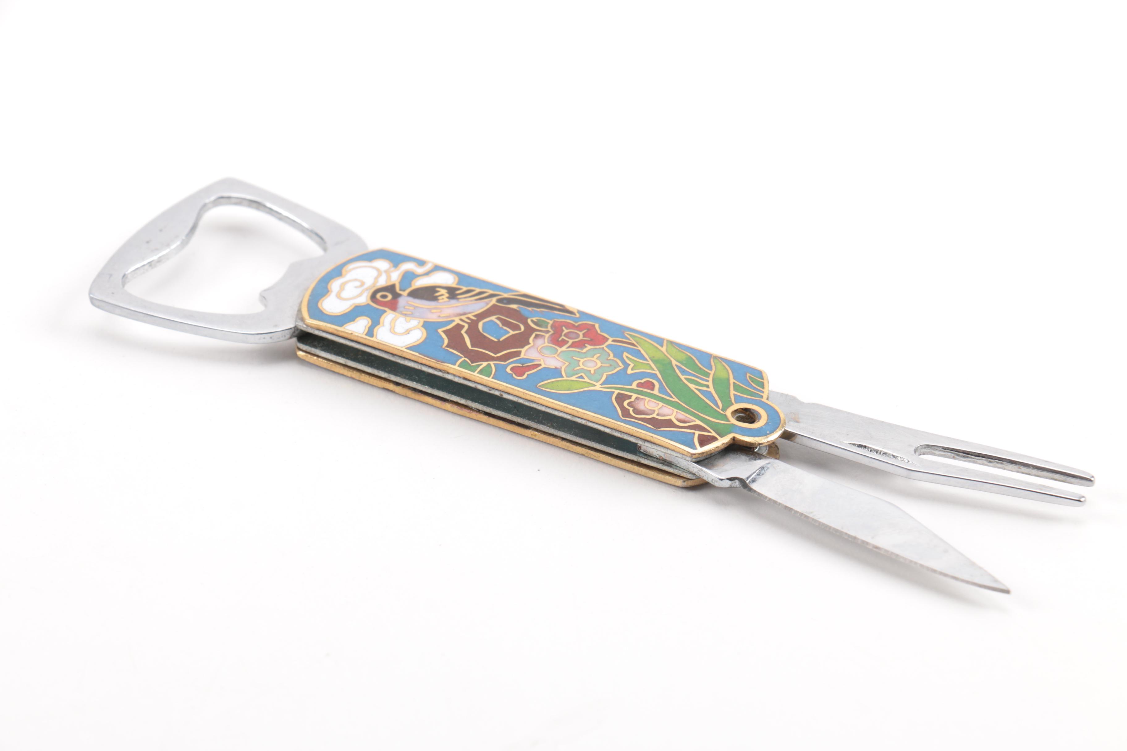 Cloisonné Handled Pocket Knife and Bottle Opener