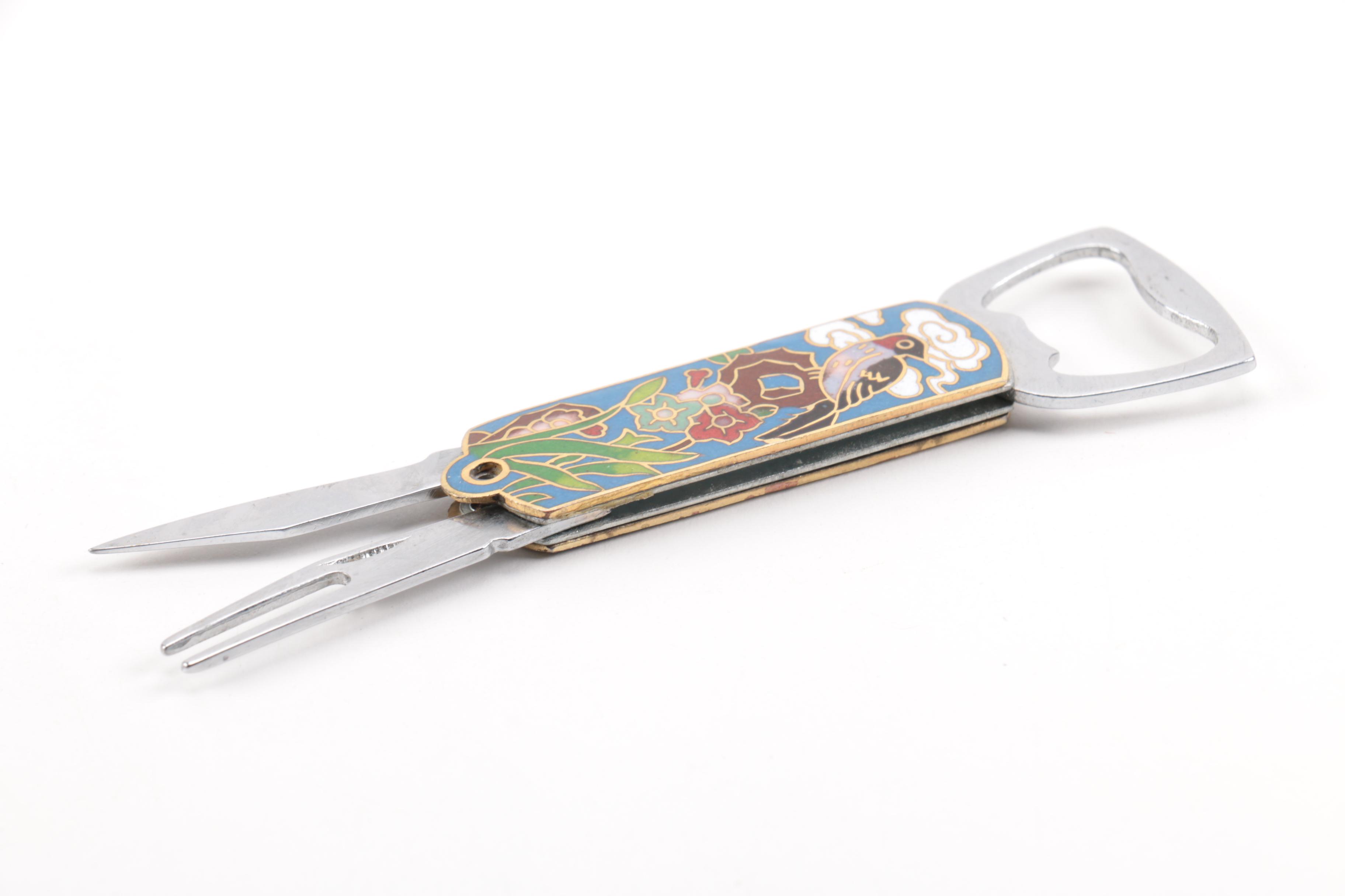 Cloisonné Handled Pocket Knife and Bottle Opener