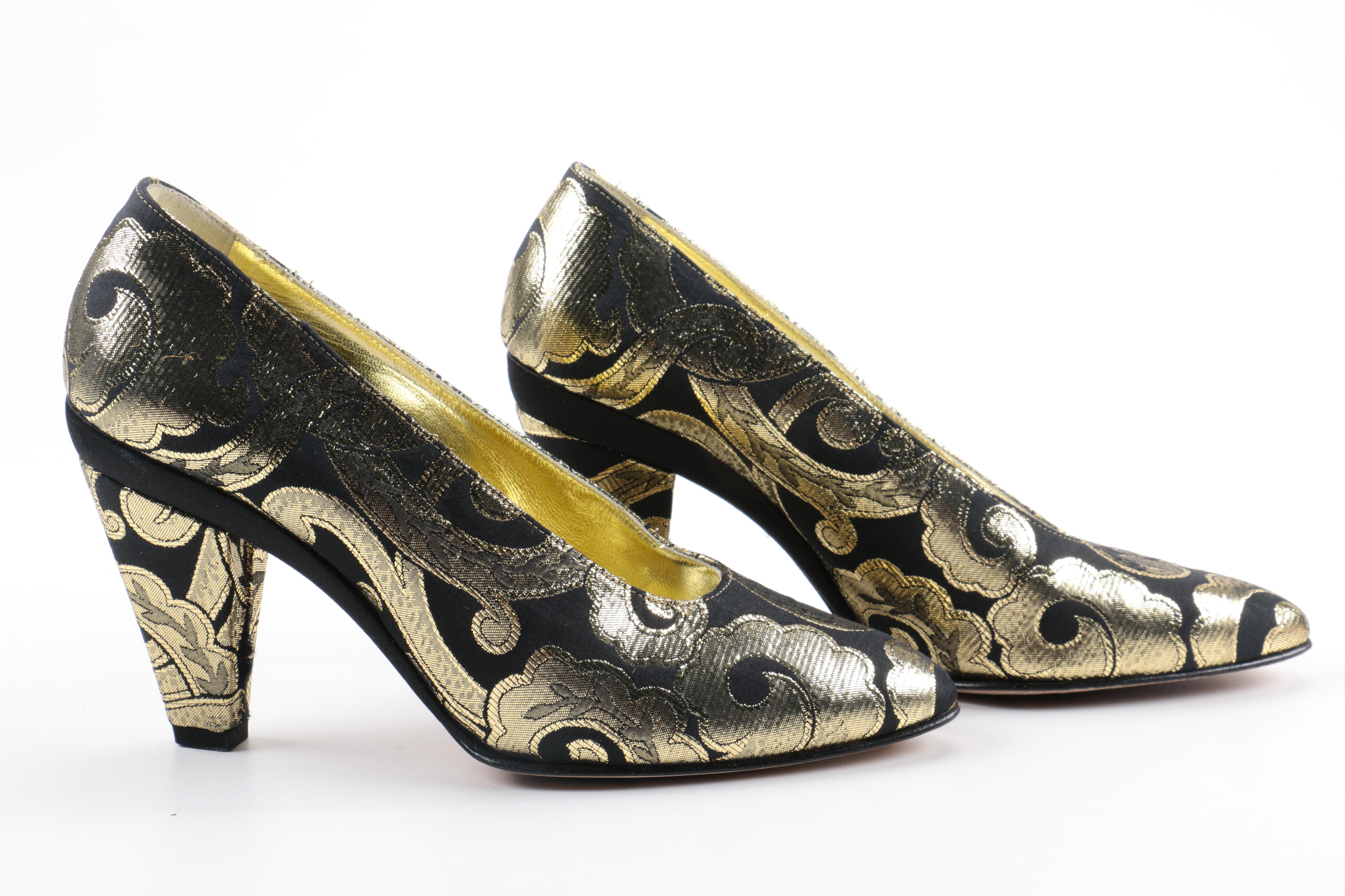 Escada Black and Gold Metallic Pumps