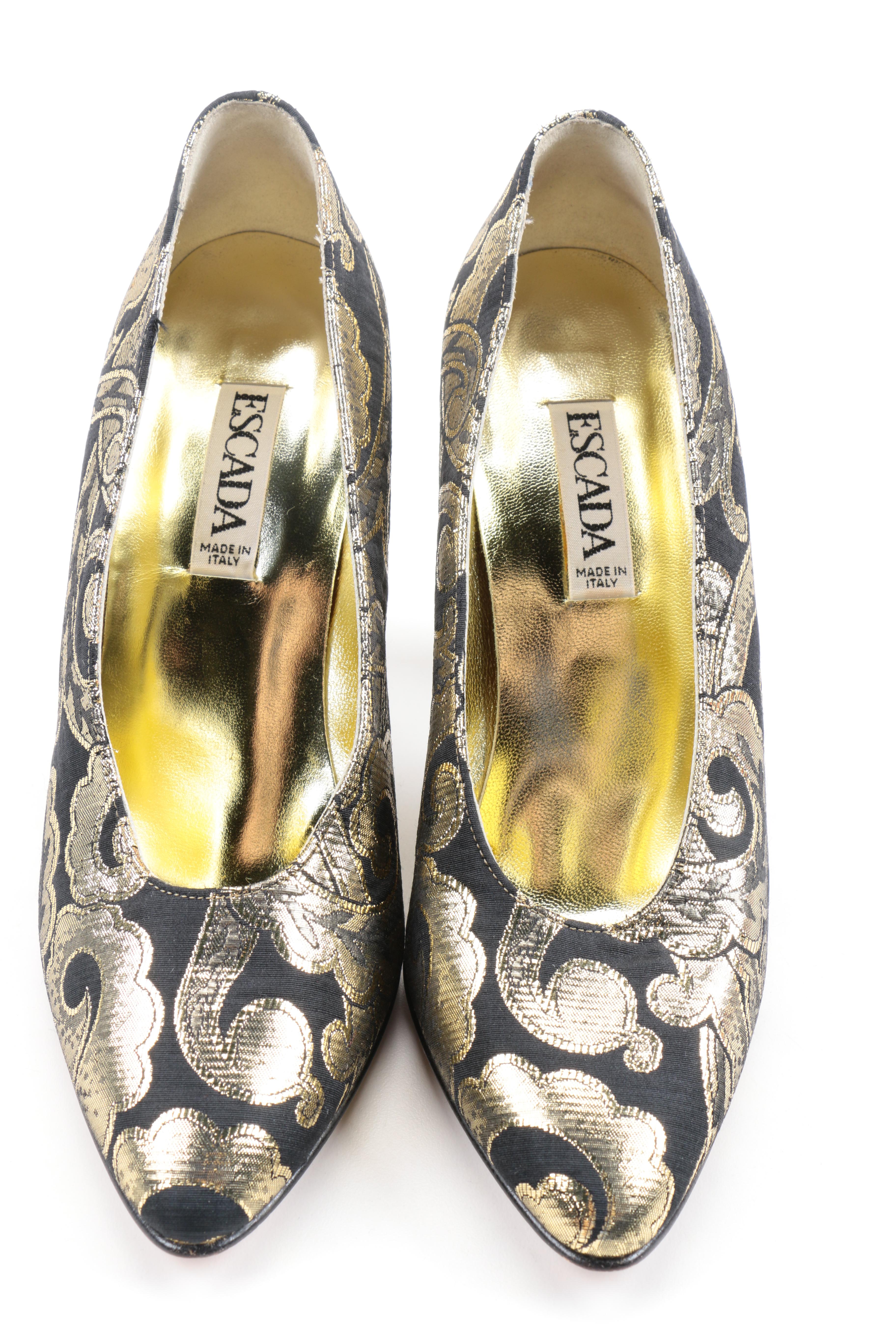 Escada Black and Gold Metallic Pumps