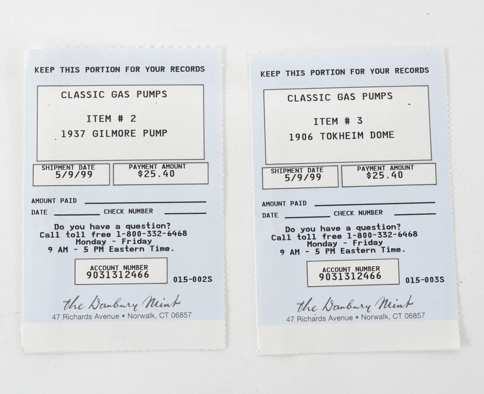 Collection of Danbury Mint Die Cast Replica Gas Pumps