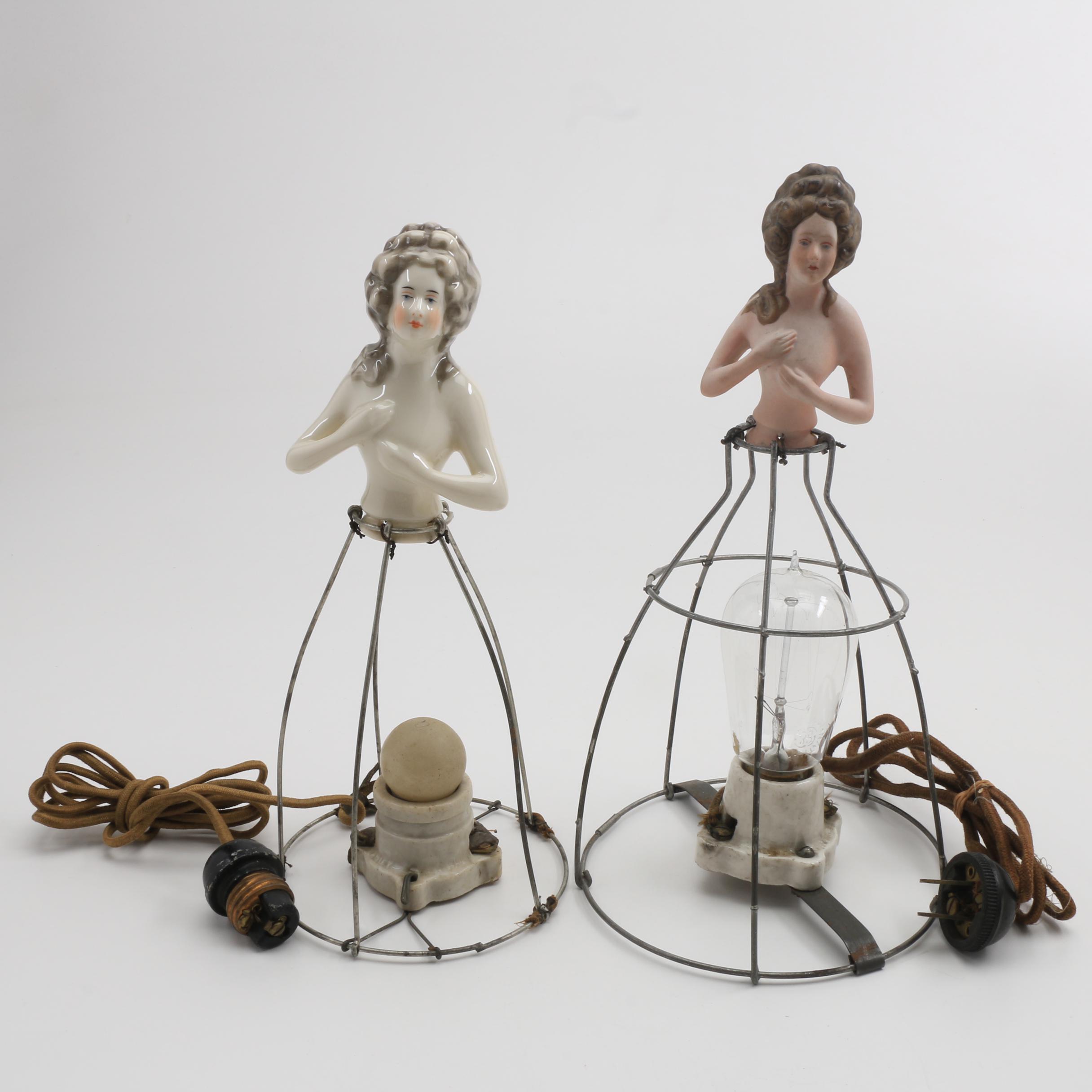 1920's Porcelain Half Doll Lamps and German Half Dolls