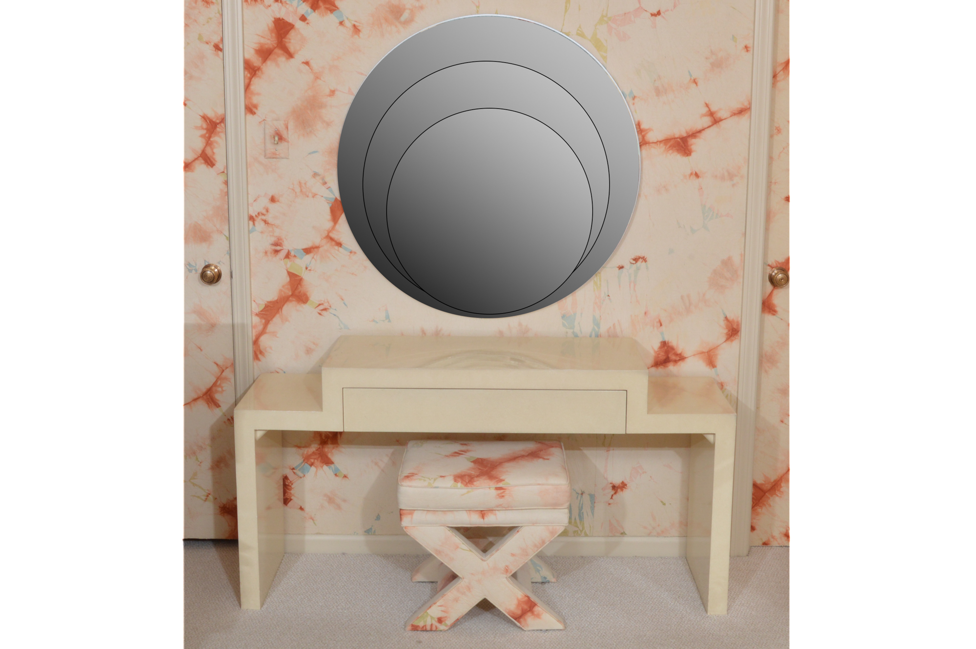 1980s Deco Vanity Table with Bench and Mirror