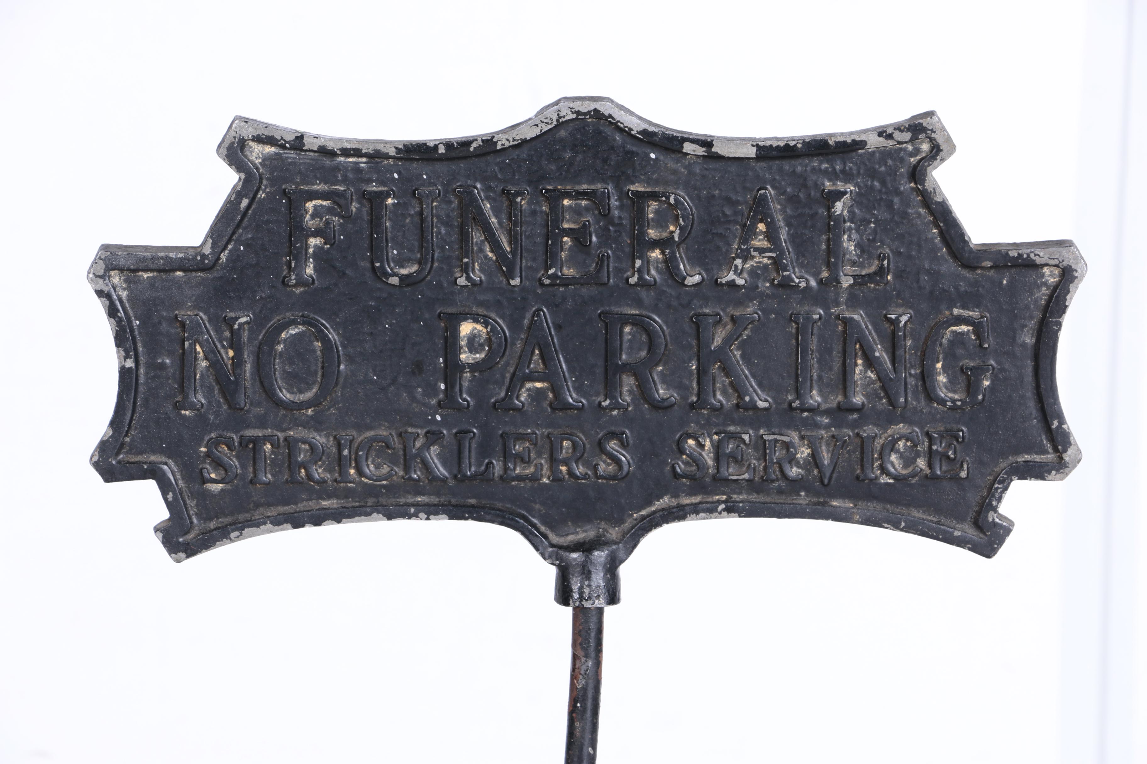 Vintage Cast Metal "Funeral, No Parking" Standing Sign