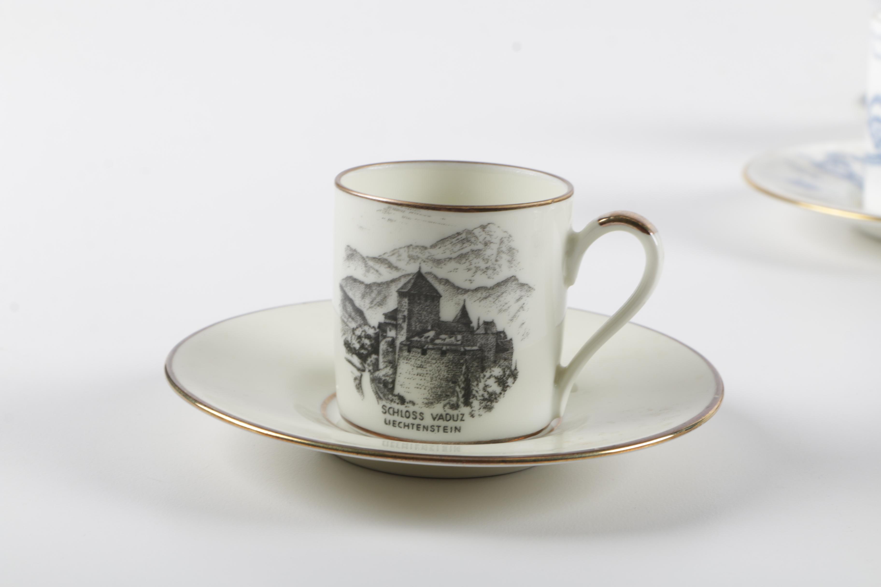 Souvenir Porcelain Cups and Saucers Including Wedgwood and Rosenthal