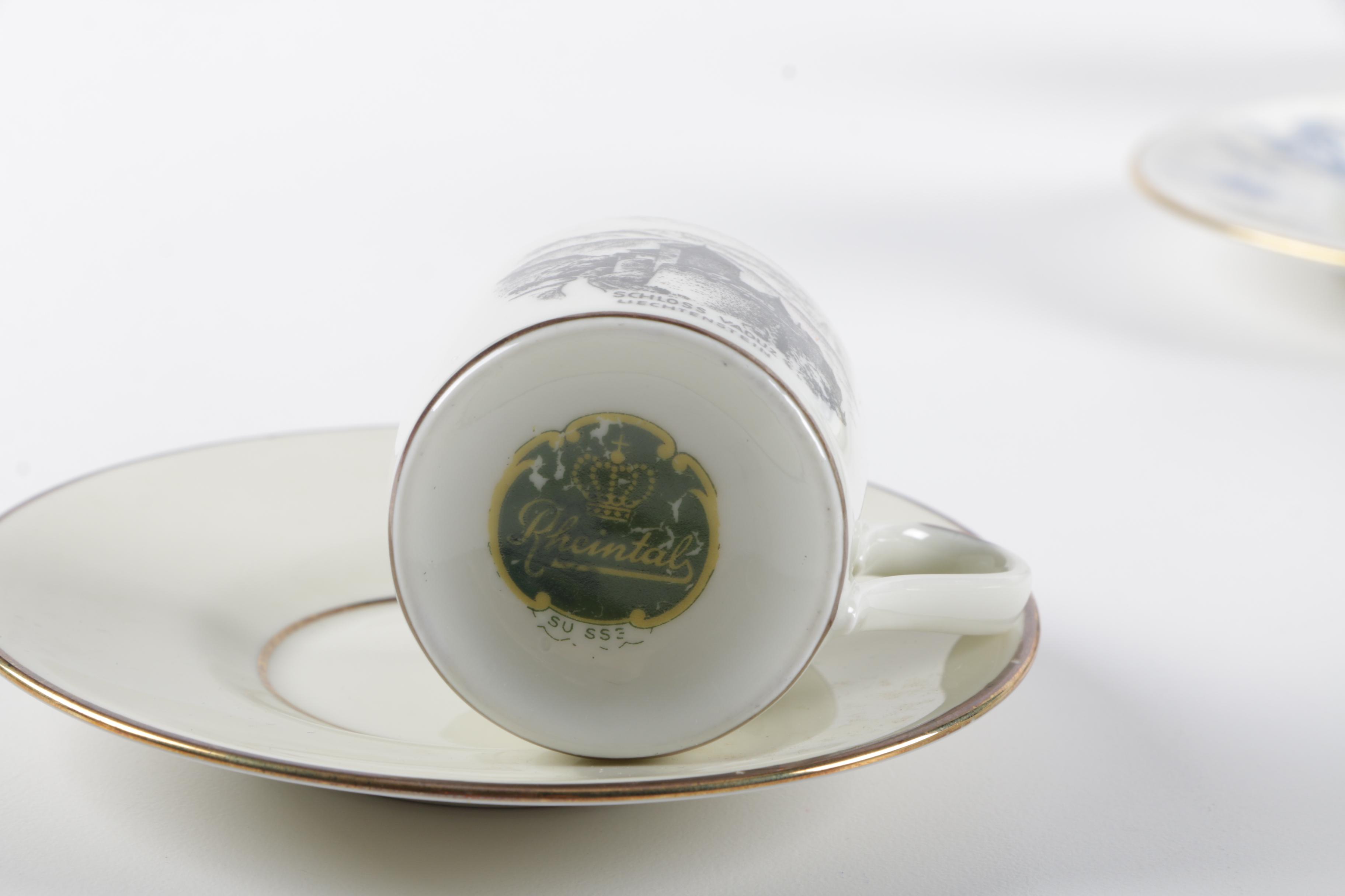 Souvenir Porcelain Cups and Saucers Including Wedgwood and Rosenthal