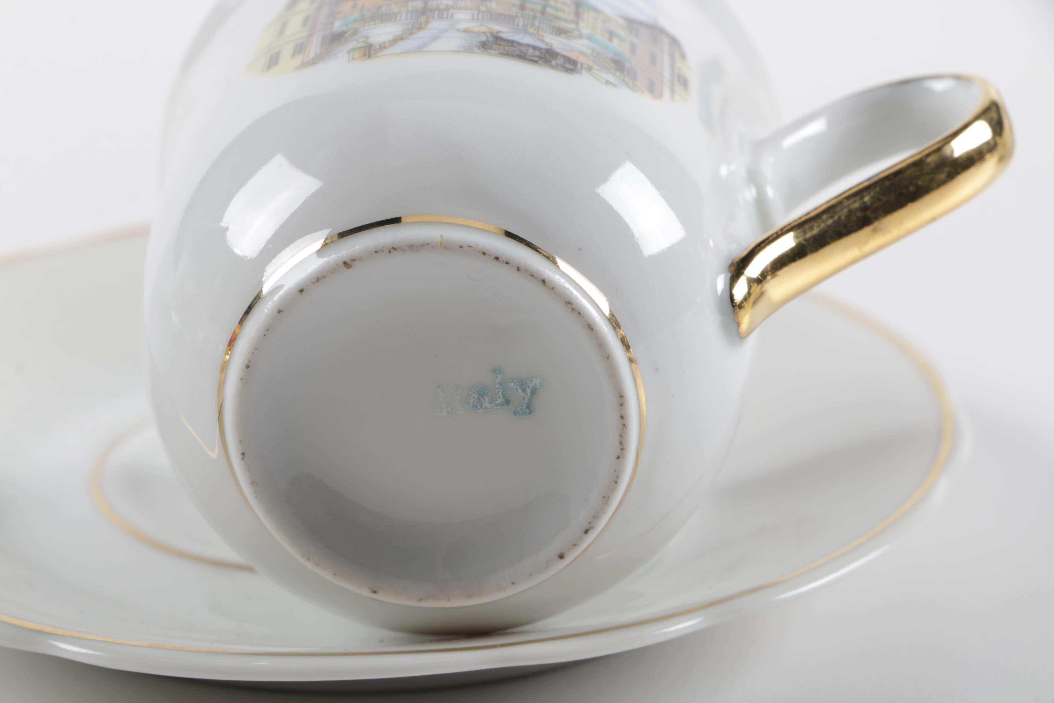 Souvenir Porcelain Cups and Saucers Including Wedgwood and Rosenthal