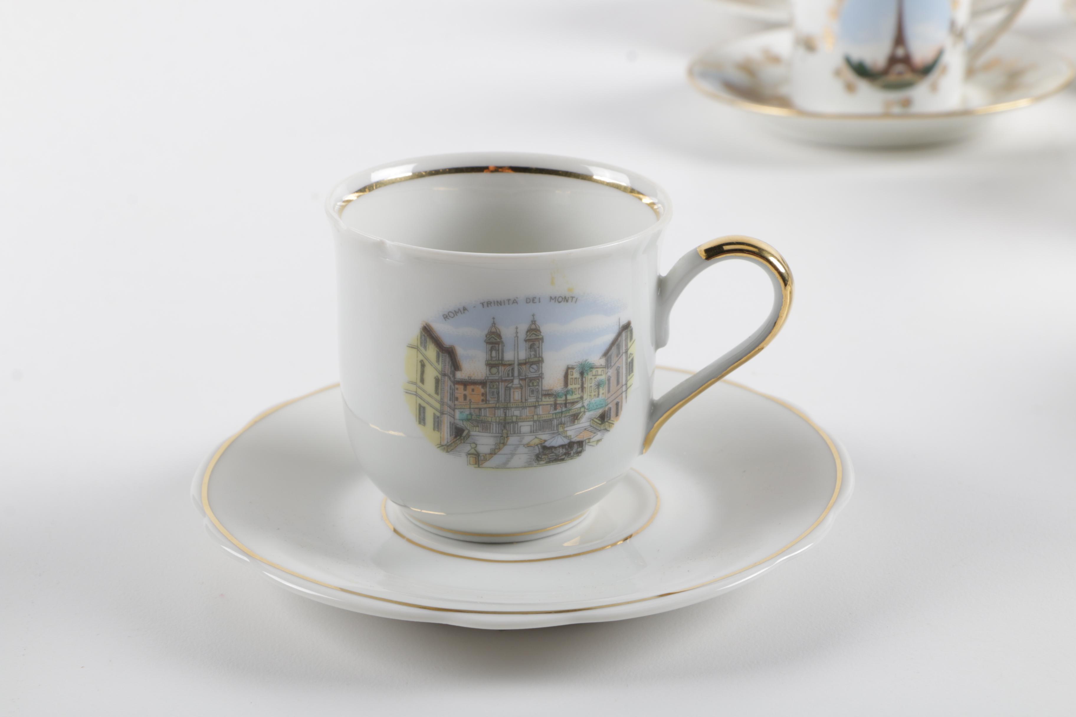 Souvenir Porcelain Cups and Saucers Including Wedgwood and Rosenthal