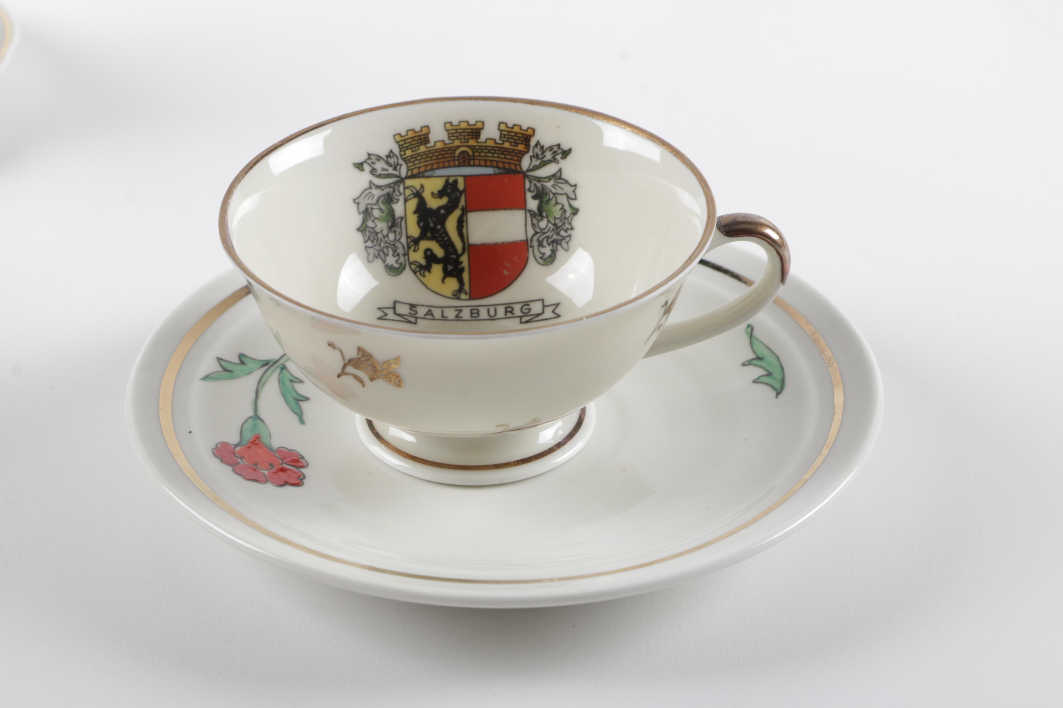 Souvenir Porcelain Cups and Saucers Including Wedgwood and Rosenthal